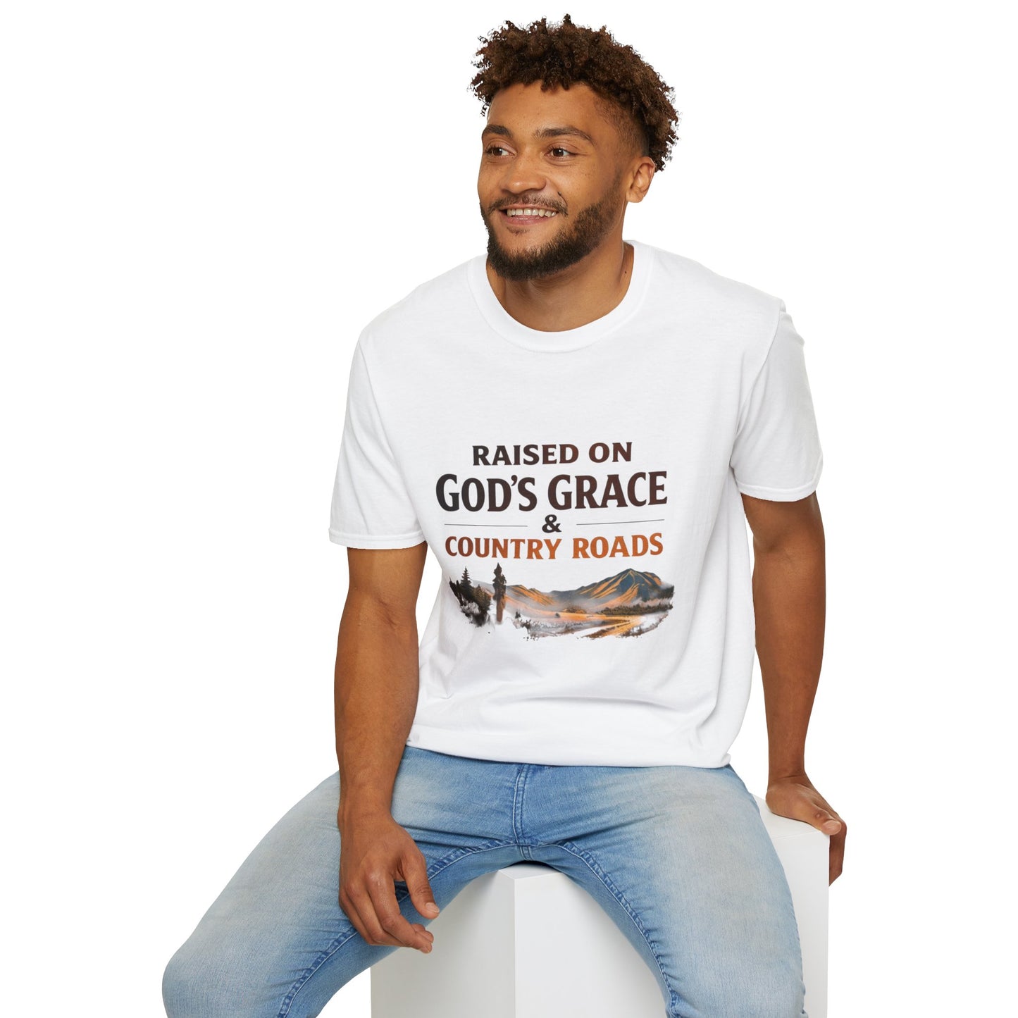 Raised on God's Grace & Country Roads T‑Shirt. Faithful Country Graphic Tee