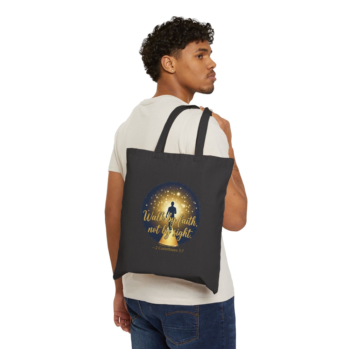 Canvas Tote Bag "Walk by Faith, Not by Sight" Inspirational Christian Shopper