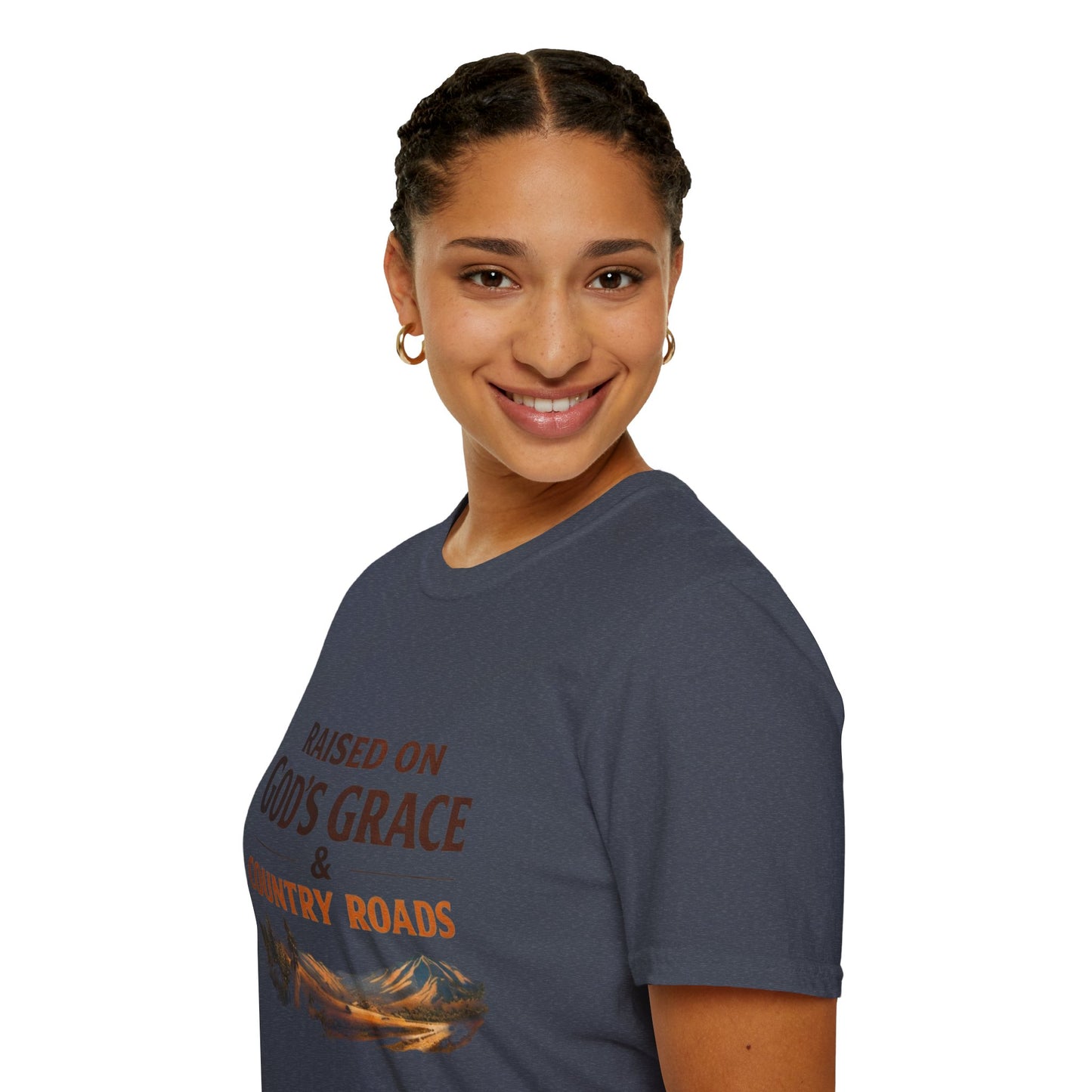 Raised on God's Grace & Country Roads T‑Shirt. Faithful Country Graphic Tee