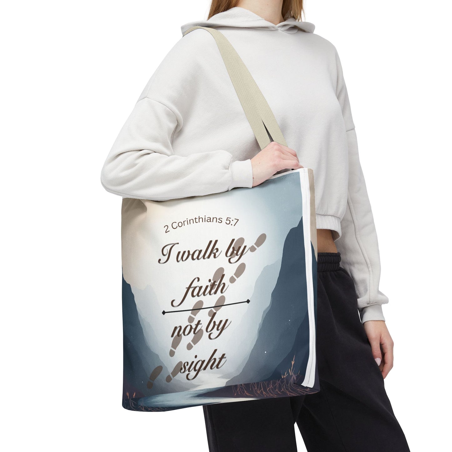 Faith Tote Bag “I Walk by Faith Not by Sight” 2 Corinthians 5:7 Inspirational Tote