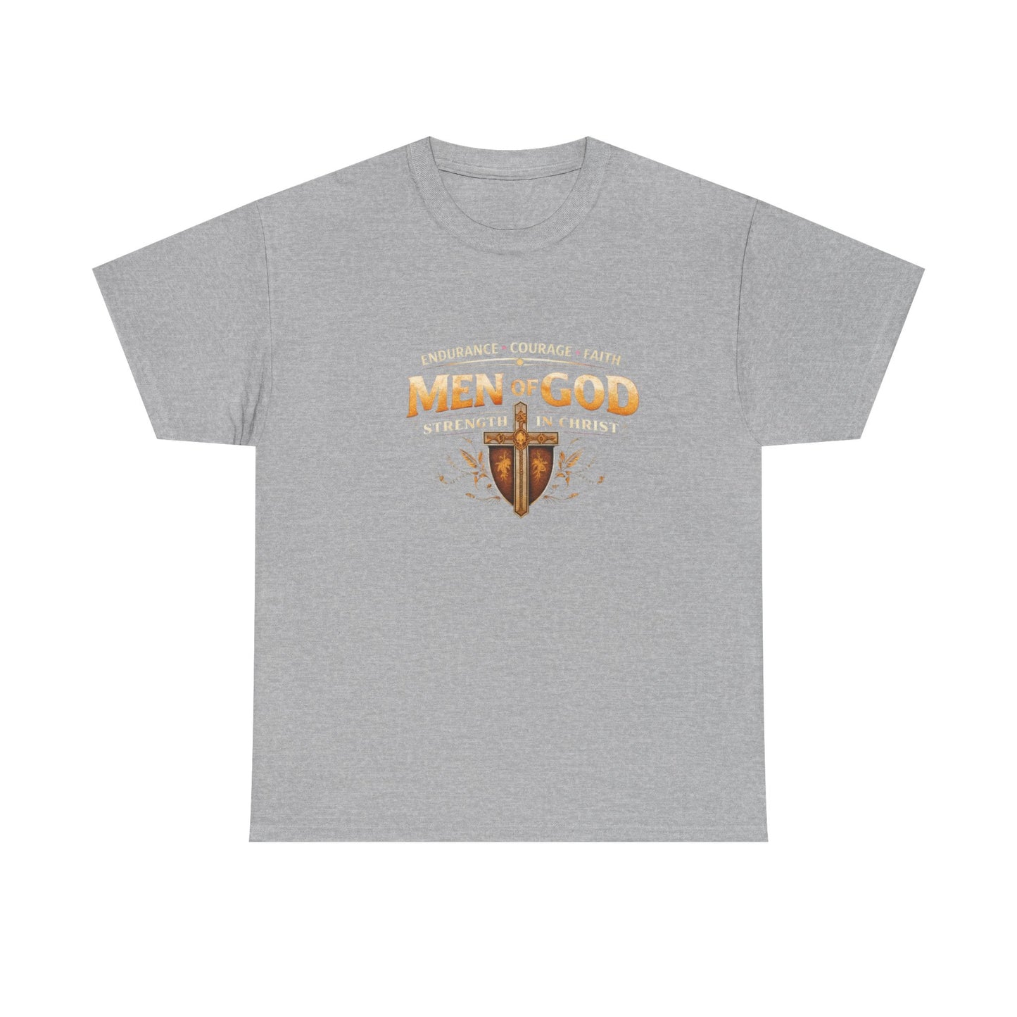 Men of God T-Shirt: Christian Faith Tee with 'Endurance • Courage • Faith' Shield Design