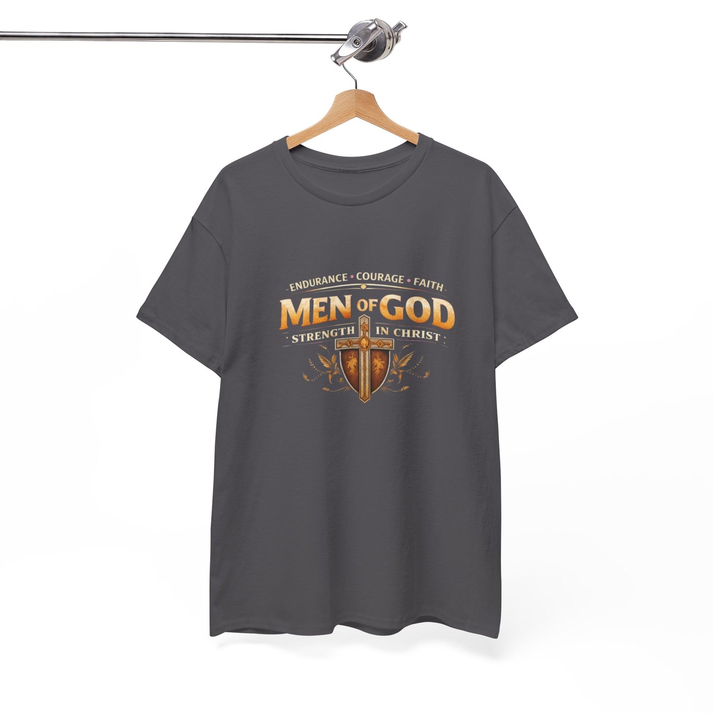 Men of God T-Shirt: Christian Faith Tee with 'Endurance • Courage • Faith' Shield Design