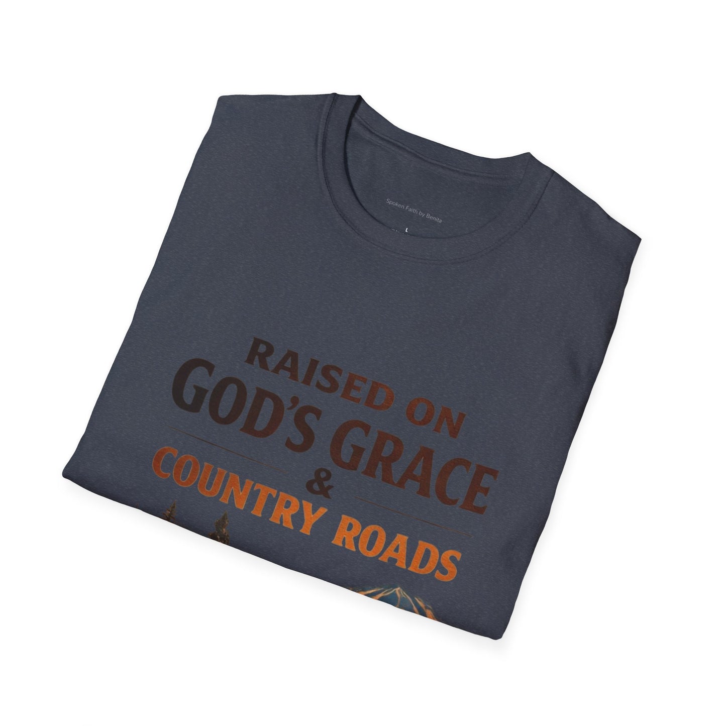 Raised on God's Grace & Country Roads T‑Shirt. Faithful Country Graphic Tee