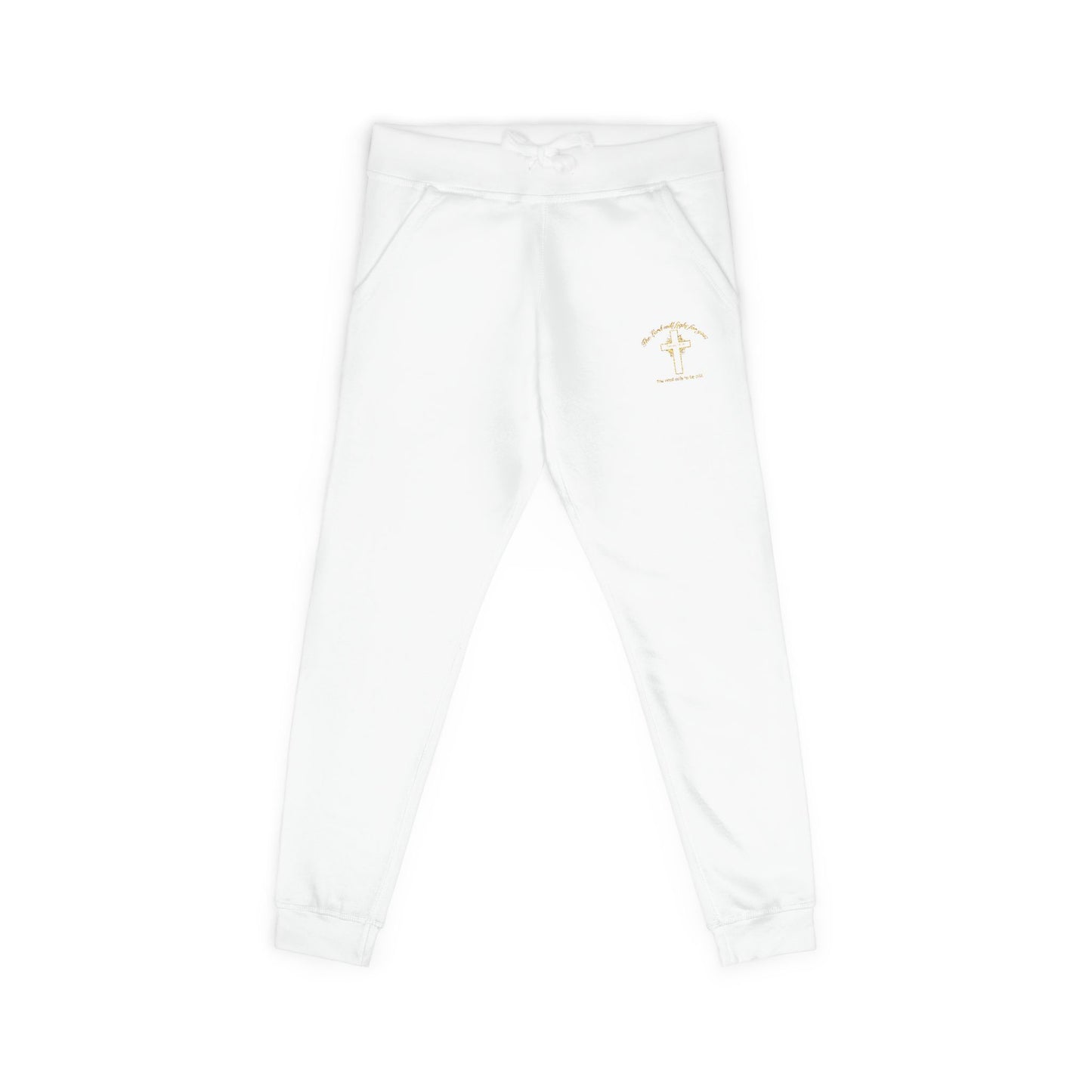 Embroidered 'The Lord will fight for you' Fleece Sweatpants. Soft White Joggers