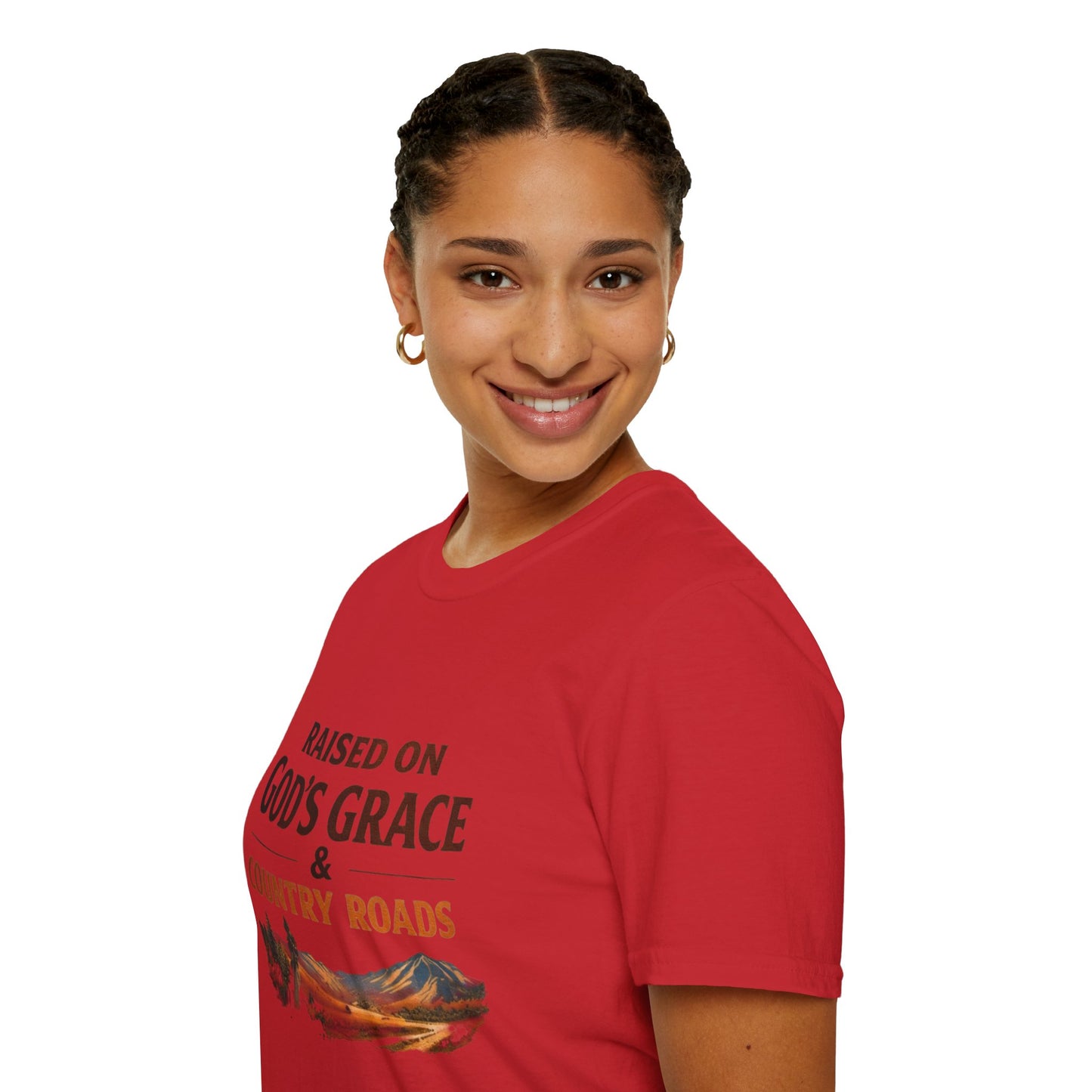 Raised on God's Grace & Country Roads T‑Shirt. Faithful Country Graphic Tee
