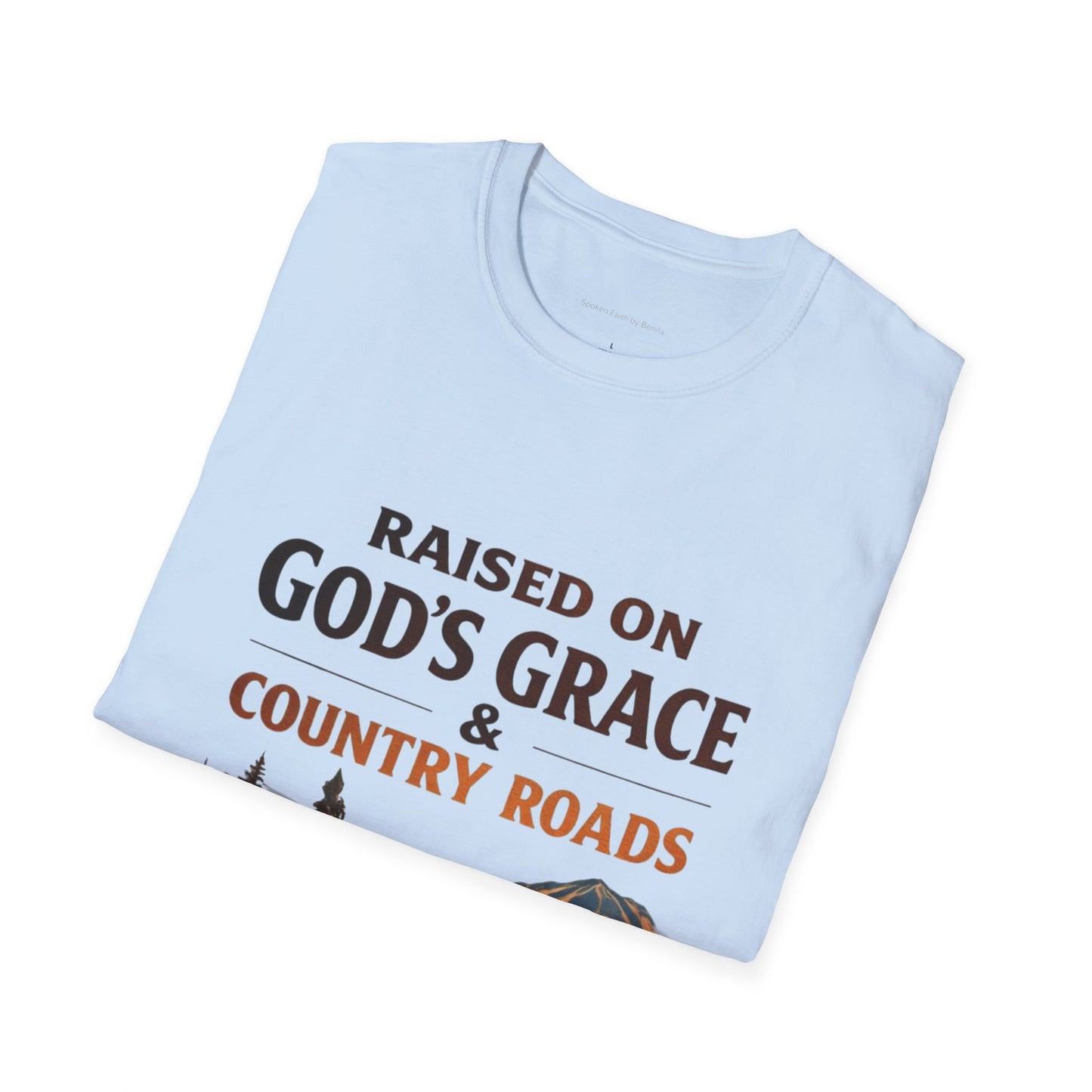 Raised on God's Grace & Country Roads T‑Shirt. Faithful Country Graphic Tee