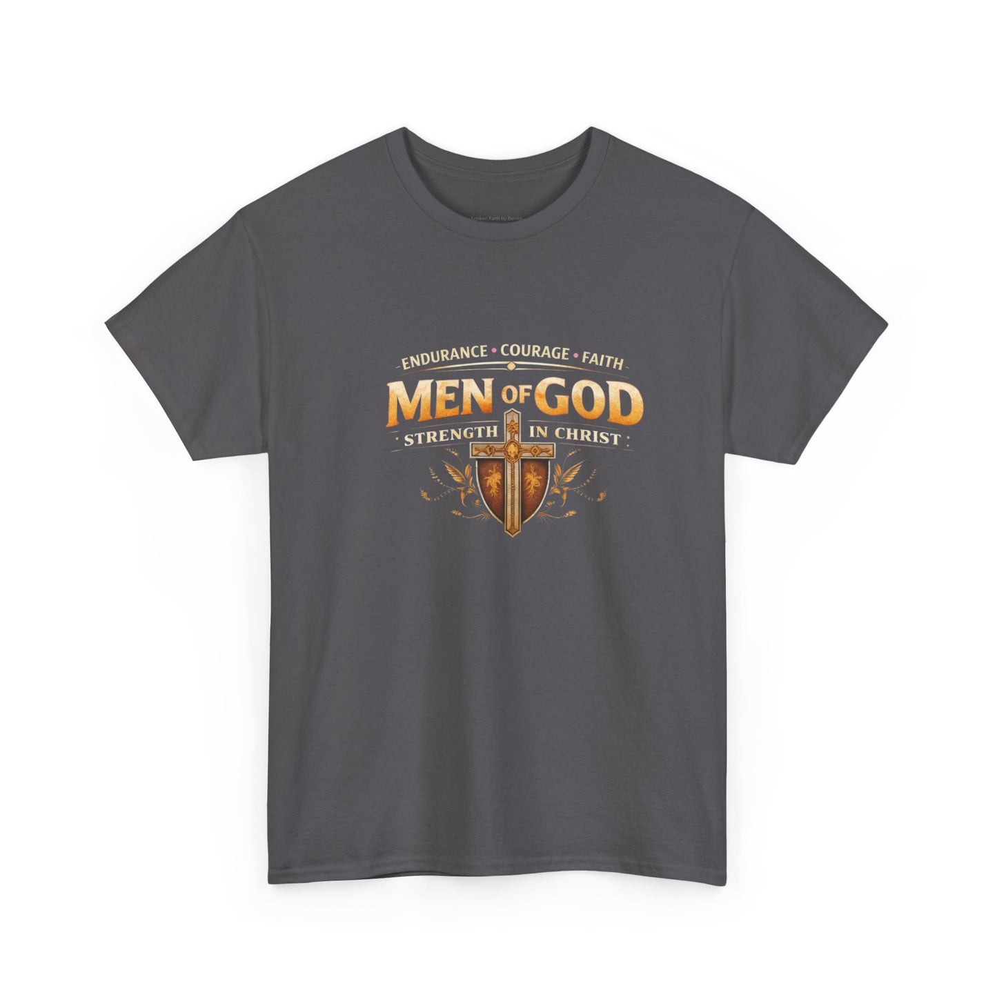 Men of God T-Shirt: Christian Faith Tee with 'Endurance • Courage • Faith' Shield Design