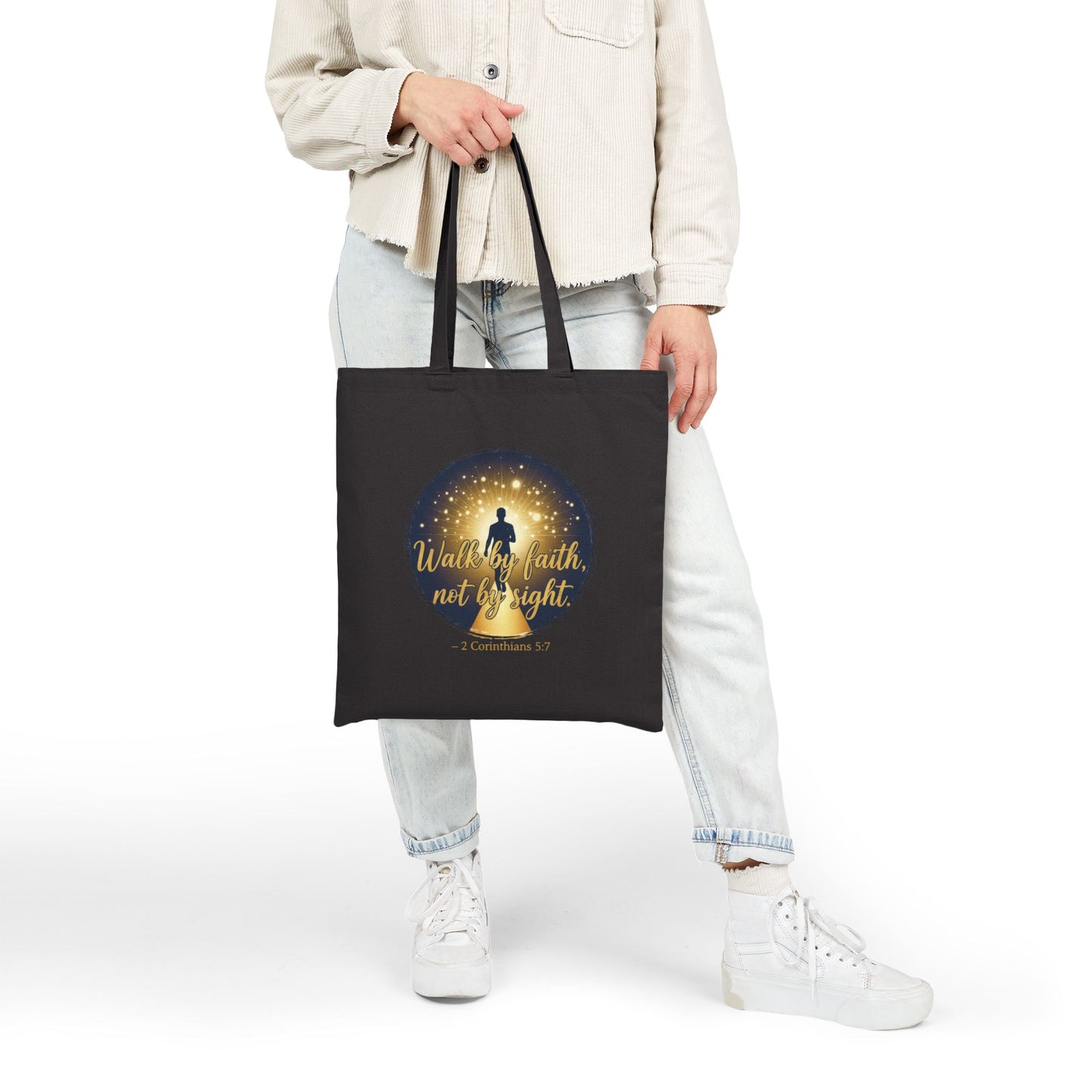 Canvas Tote Bag "Walk by Faith, Not by Sight" Inspirational Christian Shopper