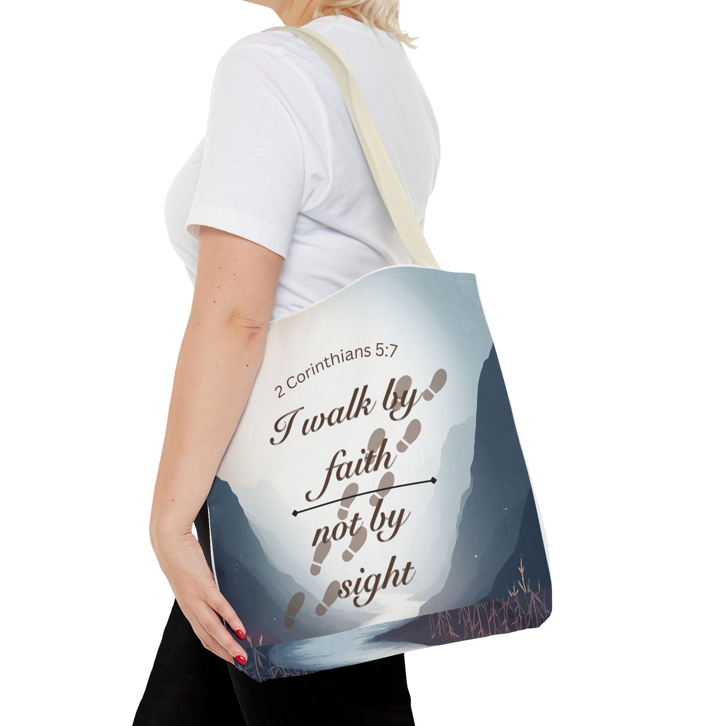 Faith Tote Bag “I Walk by Faith Not by Sight” 2 Corinthians 5:7 Inspirational Tote