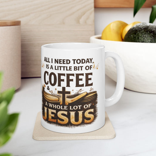 Coffee & Jesus Ceramic Mug: Inspirational Religious Coffee Cup (11oz, 15oz)