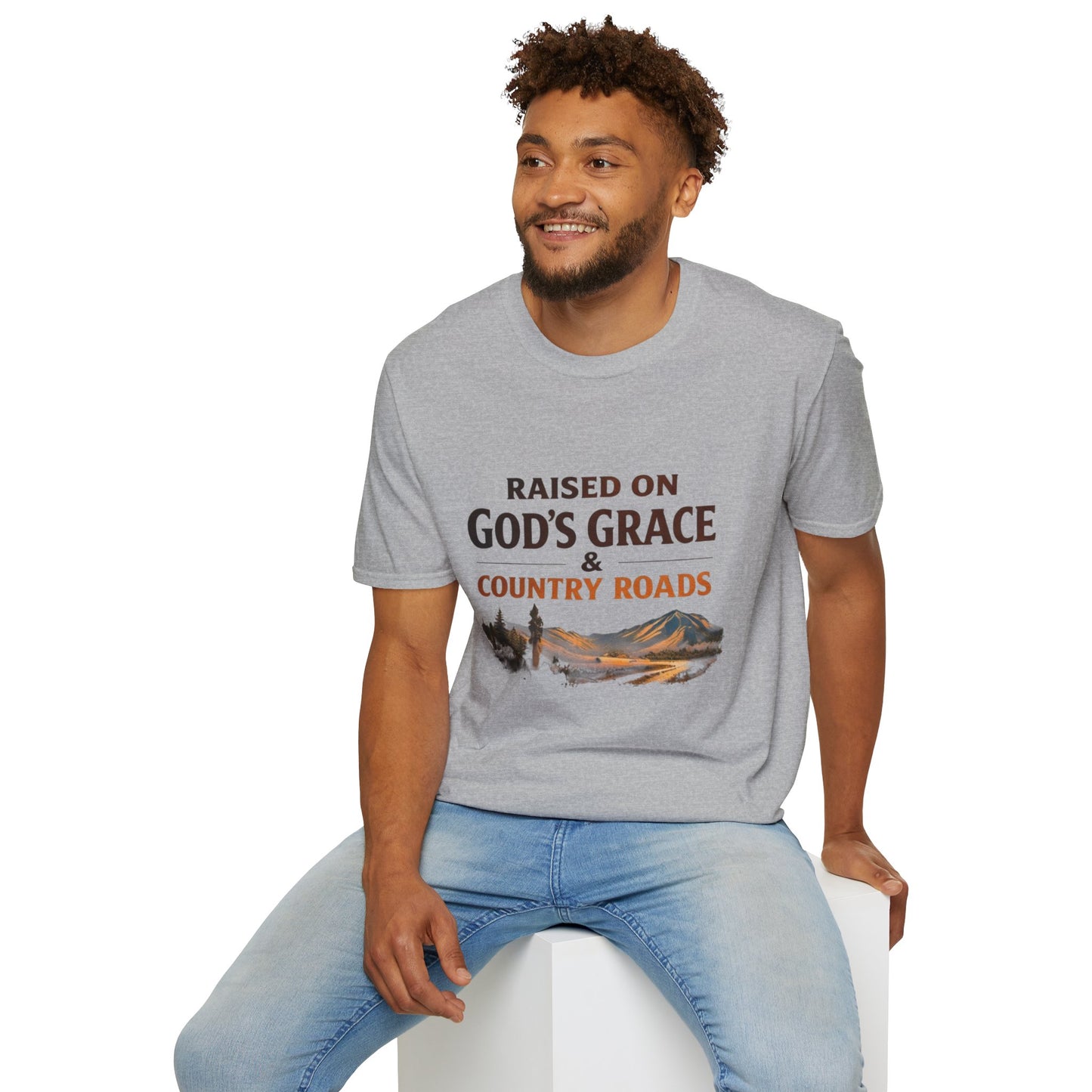 Raised on God's Grace & Country Roads T‑Shirt. Faithful Country Graphic Tee