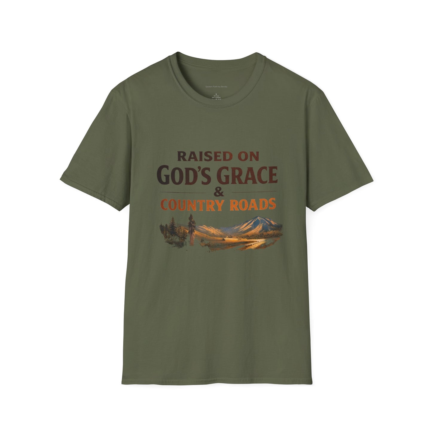 Raised on God's Grace & Country Roads T‑Shirt. Faithful Country Graphic Tee