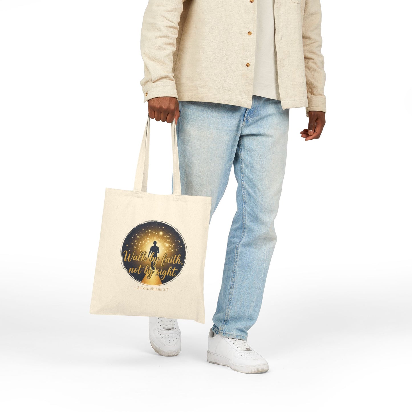Canvas Tote Bag "Walk by Faith, Not by Sight" Inspirational Christian Shopper