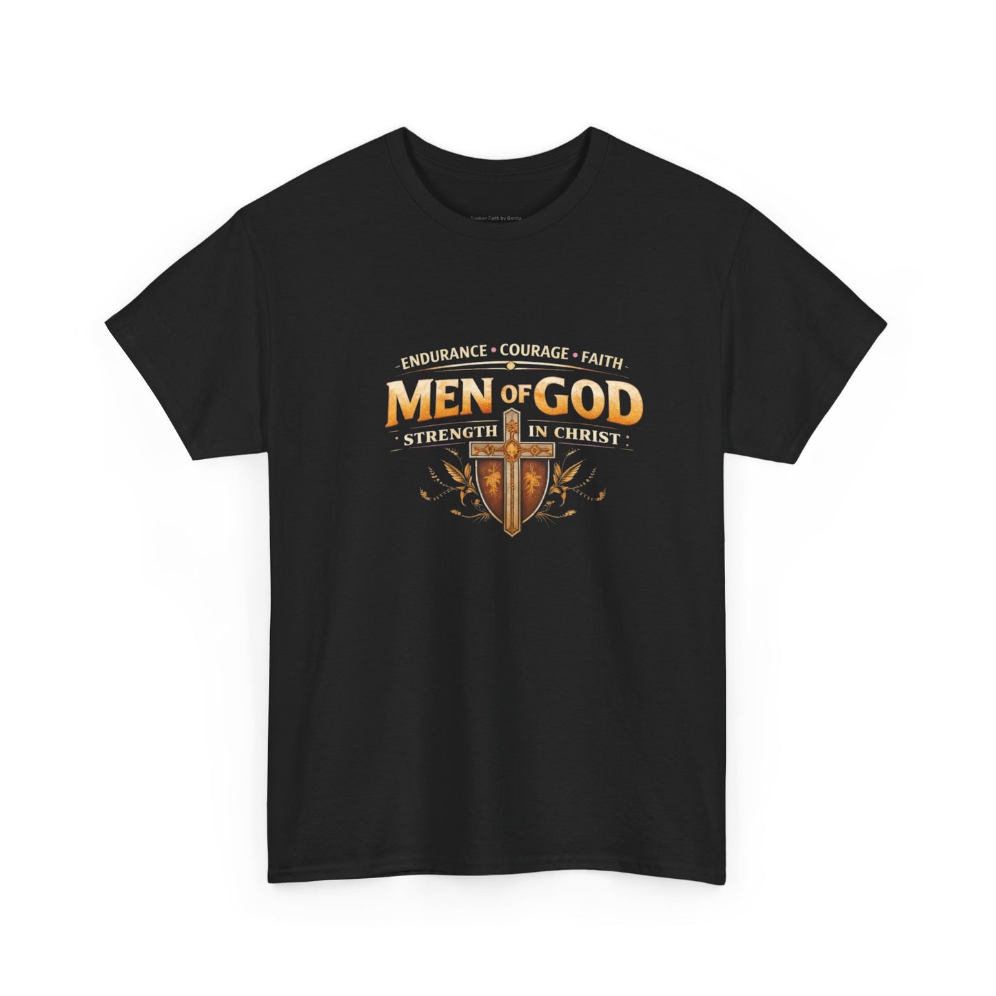 Men of God T-Shirt: Christian Faith Tee with 'Endurance • Courage • Faith' Shield Design