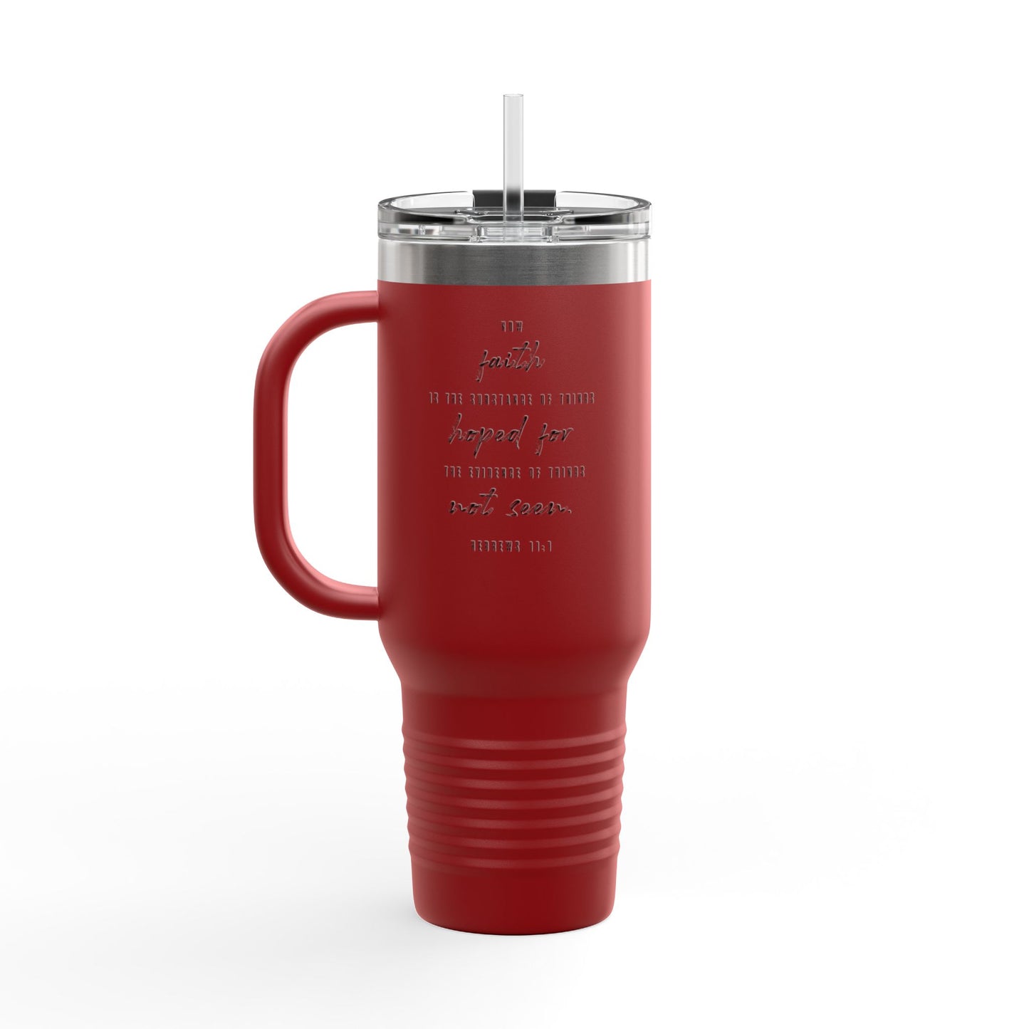 40oz Insulated Travel Mug, Inspirational Script Faith Quote
