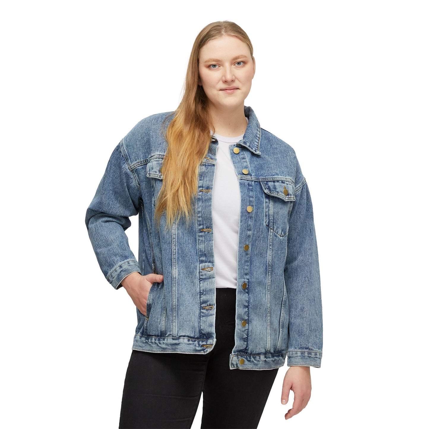 Denim Jacket "Daughter of the King" Floral Crown Back Graphic