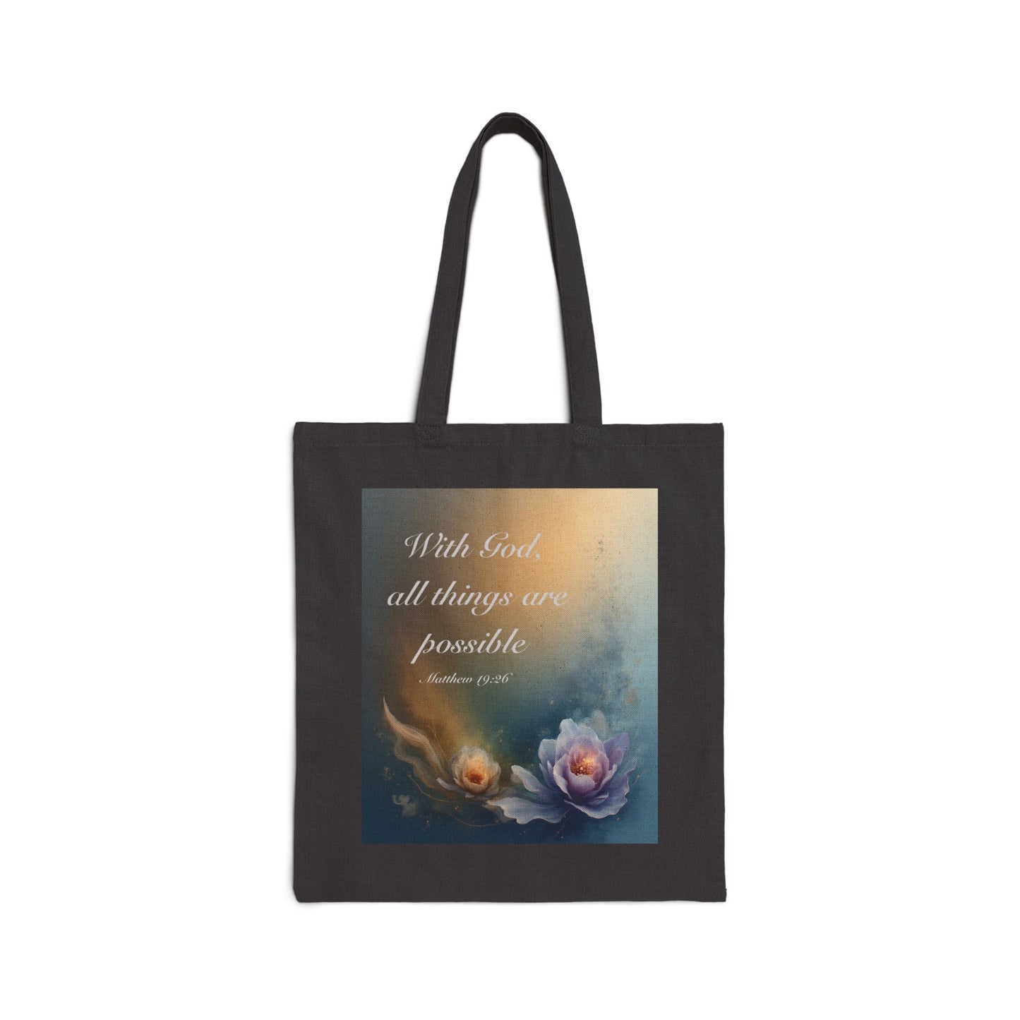 Canvas Tote Bag "With God all things are possible" Floral Faith Quote Tote