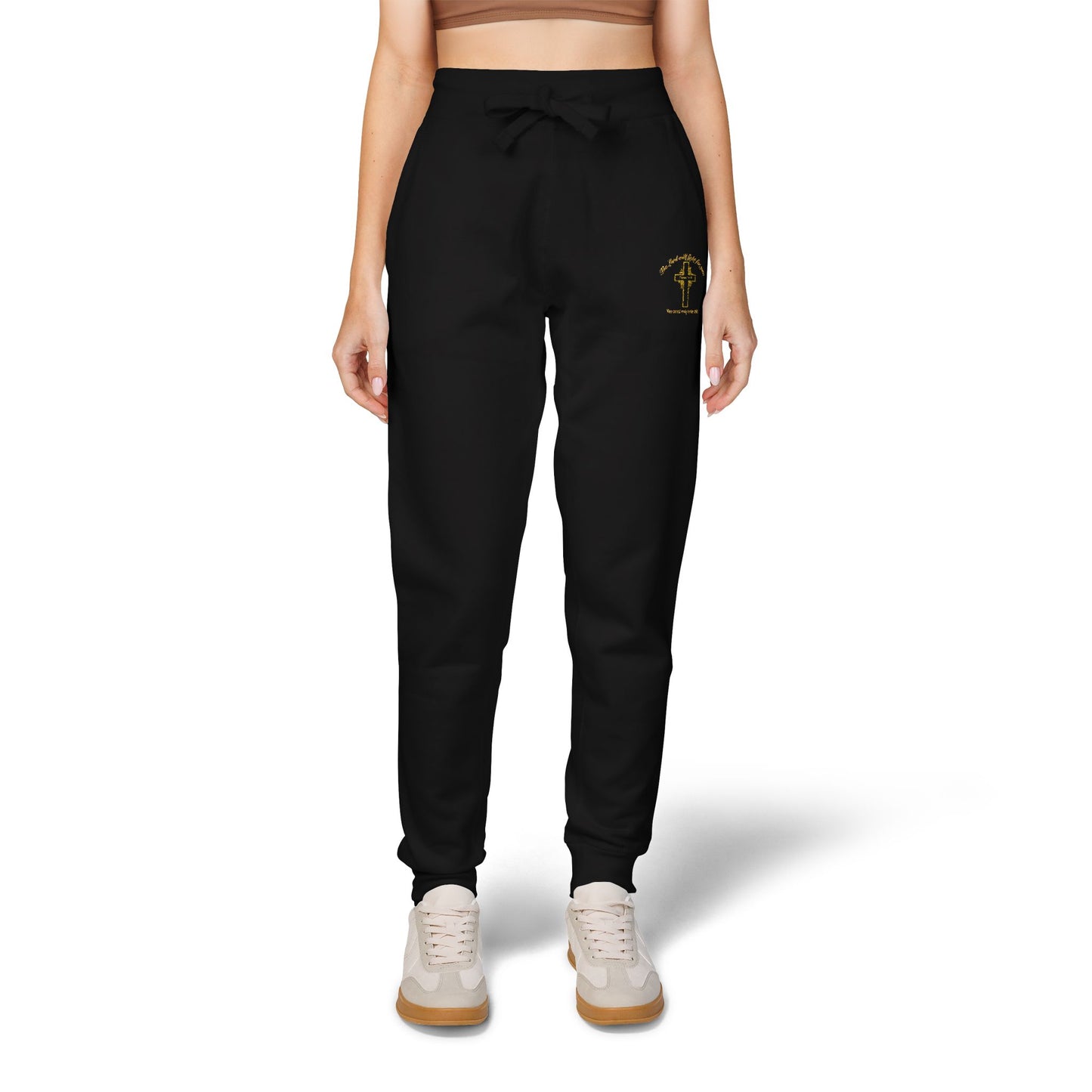 Embroidered 'The Lord will fight for you' Fleece Sweatpants. Soft White Joggers
