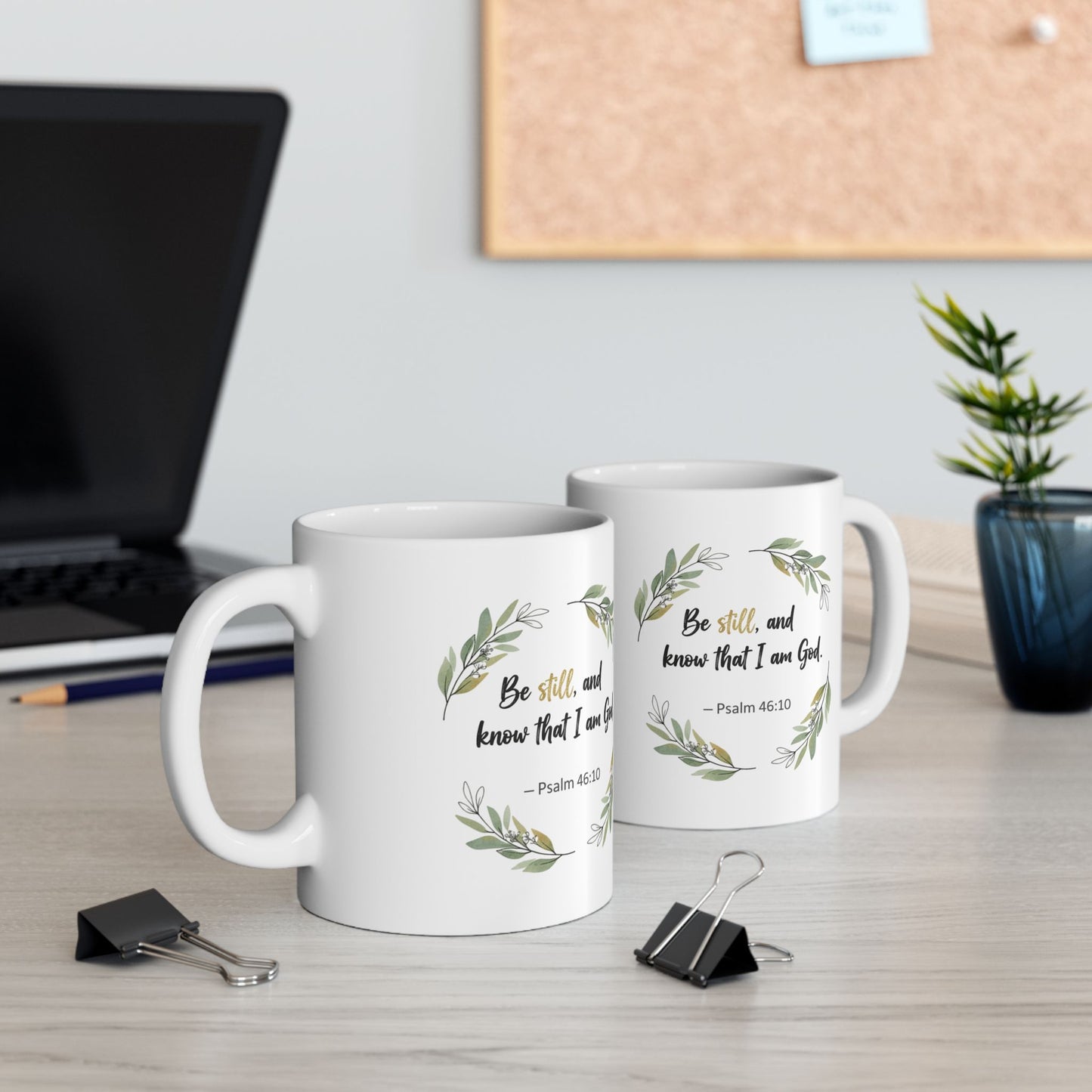 Inspirational Floral Ceramic Mug  "Be Still and Know" Faith Coffee Cup (11oz/15oz)