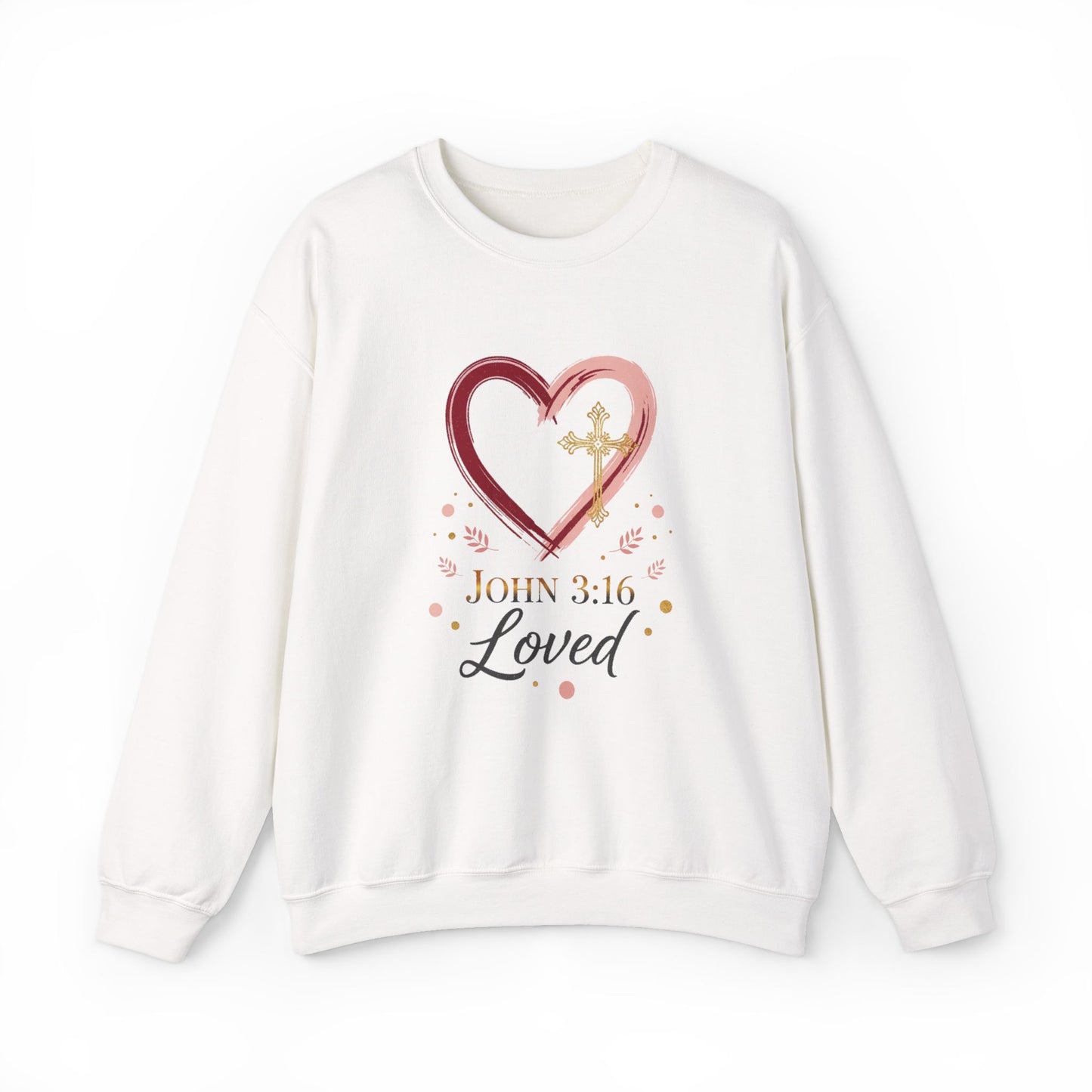 John 3:16 Loved Sweatshirt. Christian Heart Faith Crewneck