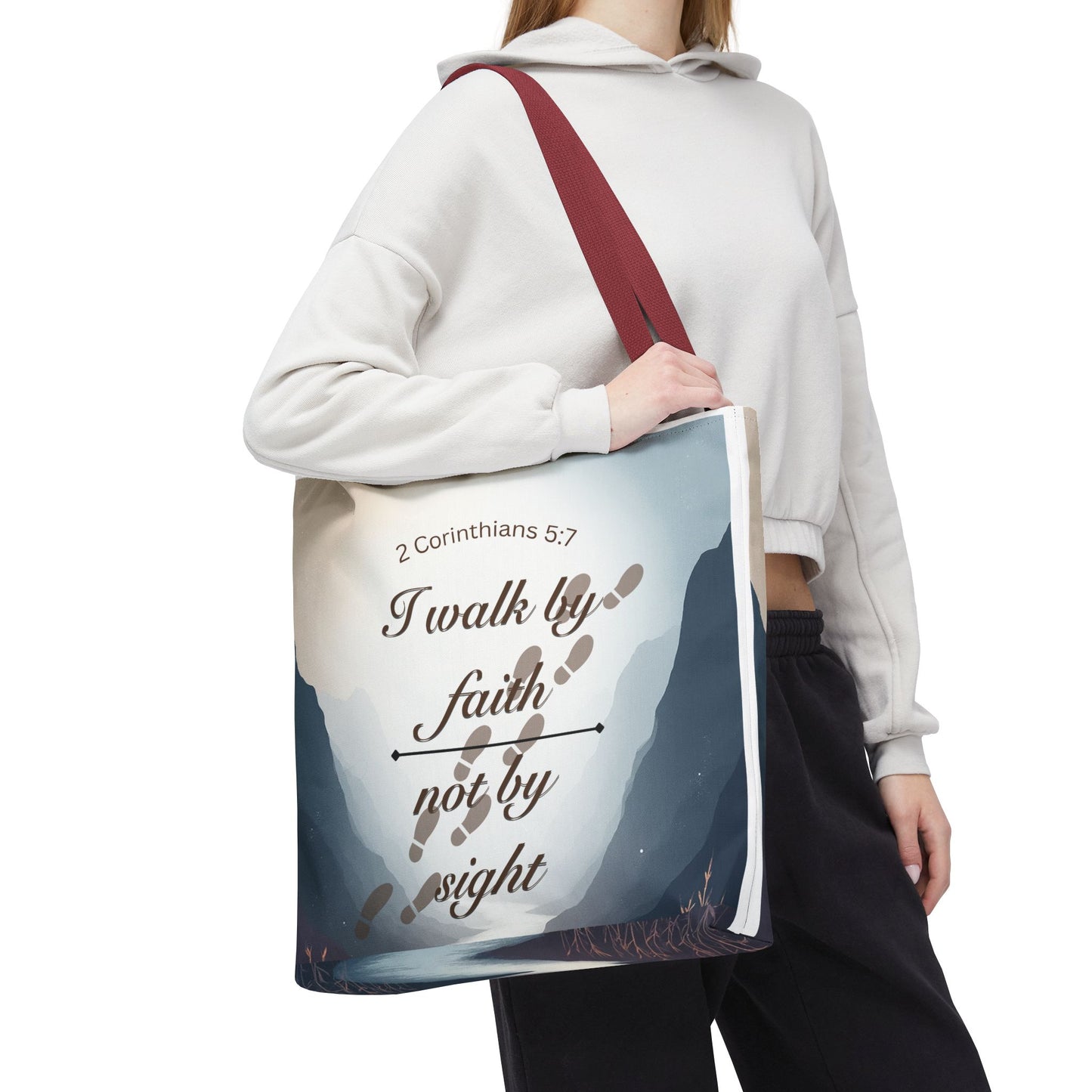 Faith Tote Bag “I Walk by Faith Not by Sight” 2 Corinthians 5:7 Inspirational Tote