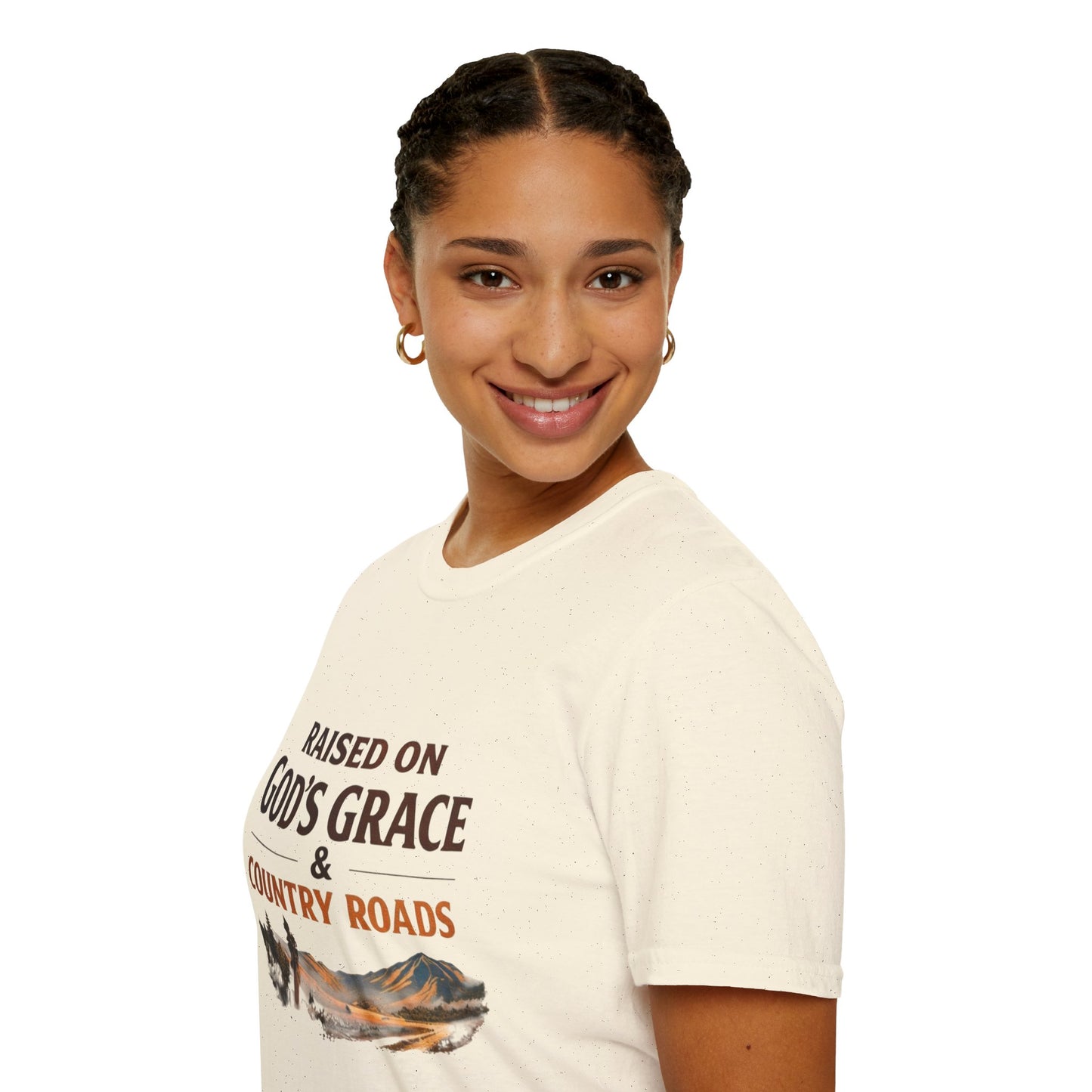 Raised on God's Grace & Country Roads T‑Shirt. Faithful Country Graphic Tee