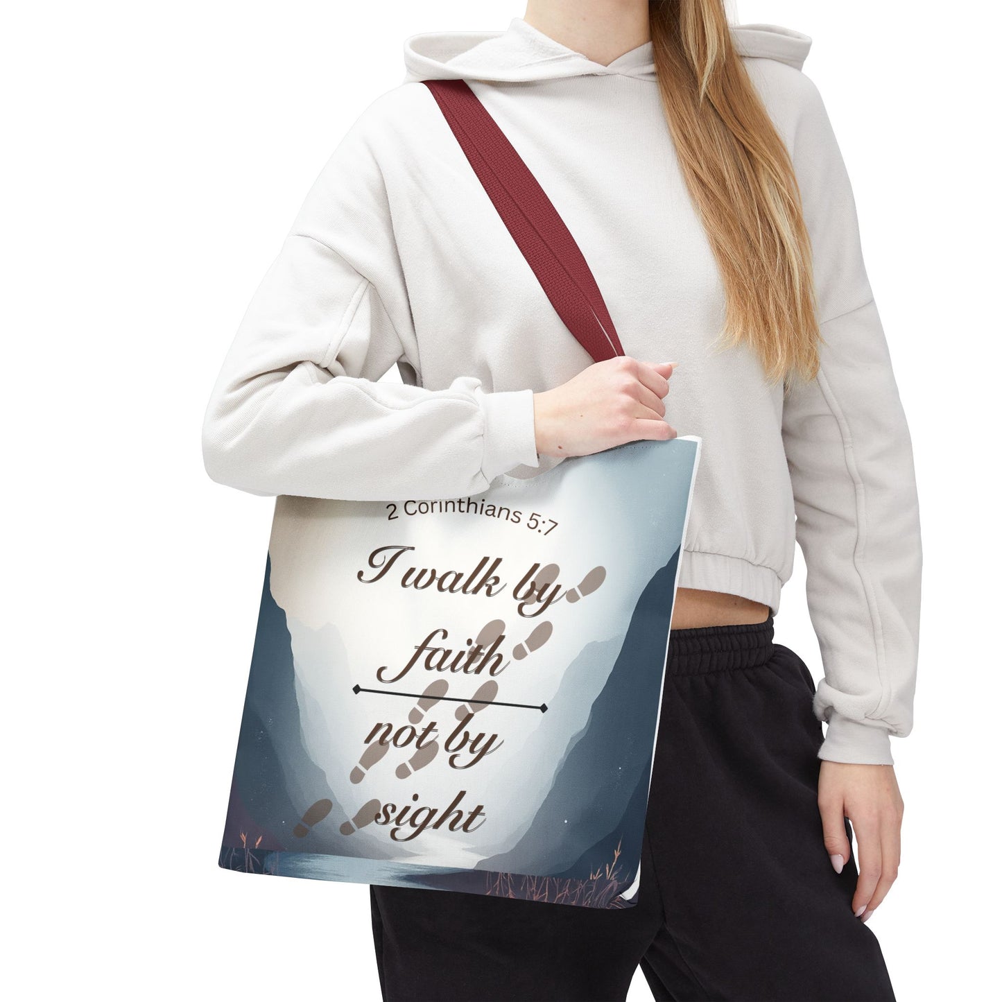 Faith Tote Bag “I Walk by Faith Not by Sight” 2 Corinthians 5:7 Inspirational Tote