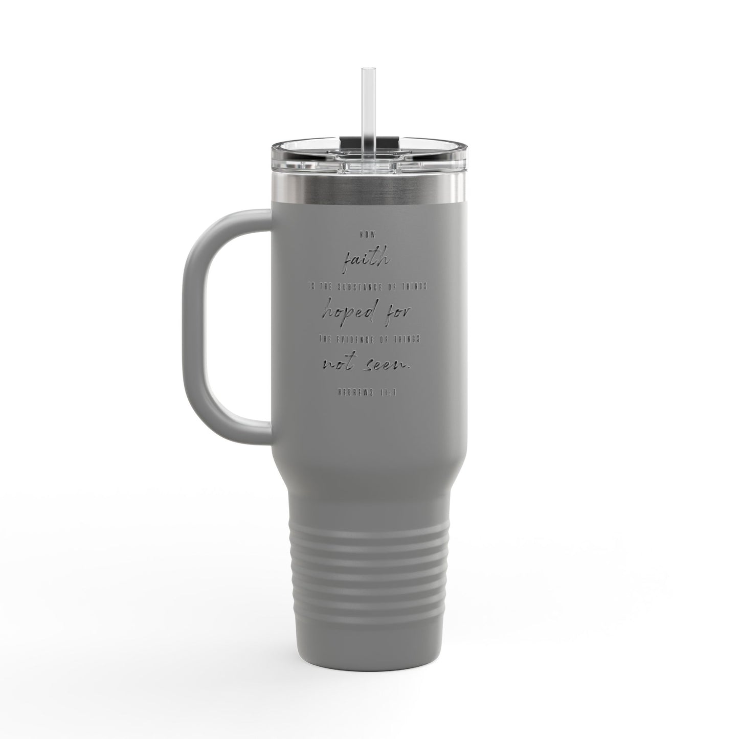 40oz Insulated Travel Mug, Inspirational Script Faith Quote