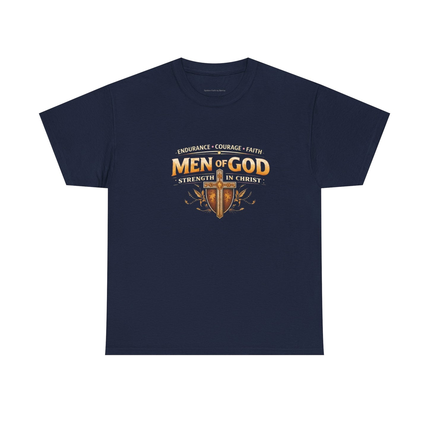 Men of God T-Shirt: Christian Faith Tee with 'Endurance • Courage • Faith' Shield Design