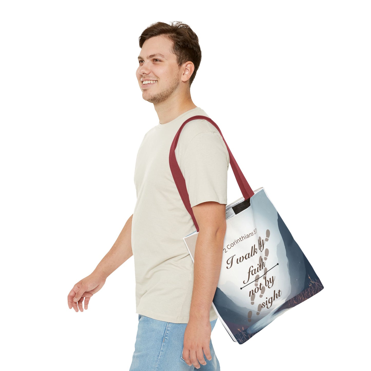 Faith Tote Bag “I Walk by Faith Not by Sight” 2 Corinthians 5:7 Inspirational Tote