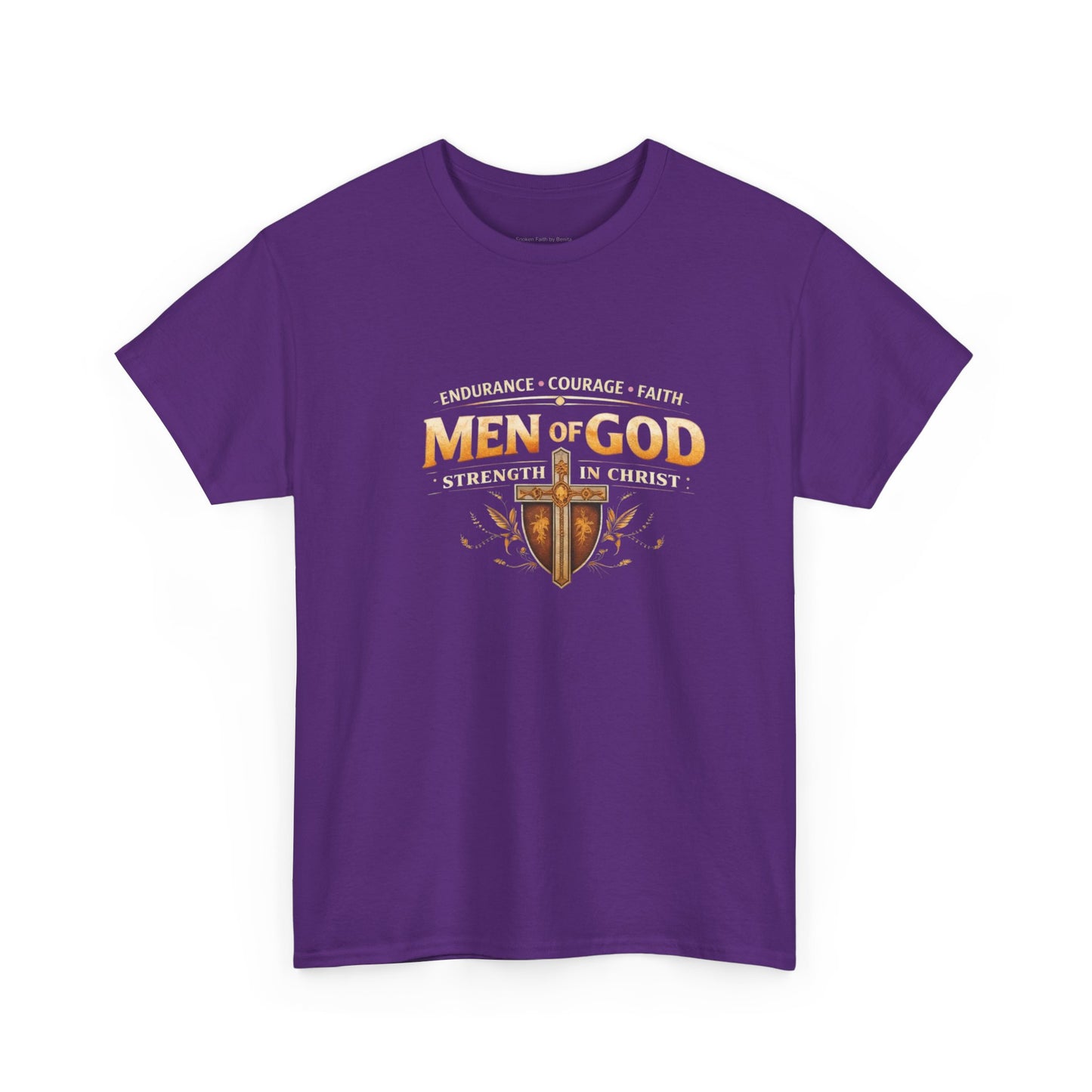 Men of God T-Shirt: Christian Faith Tee with 'Endurance • Courage • Faith' Shield Design
