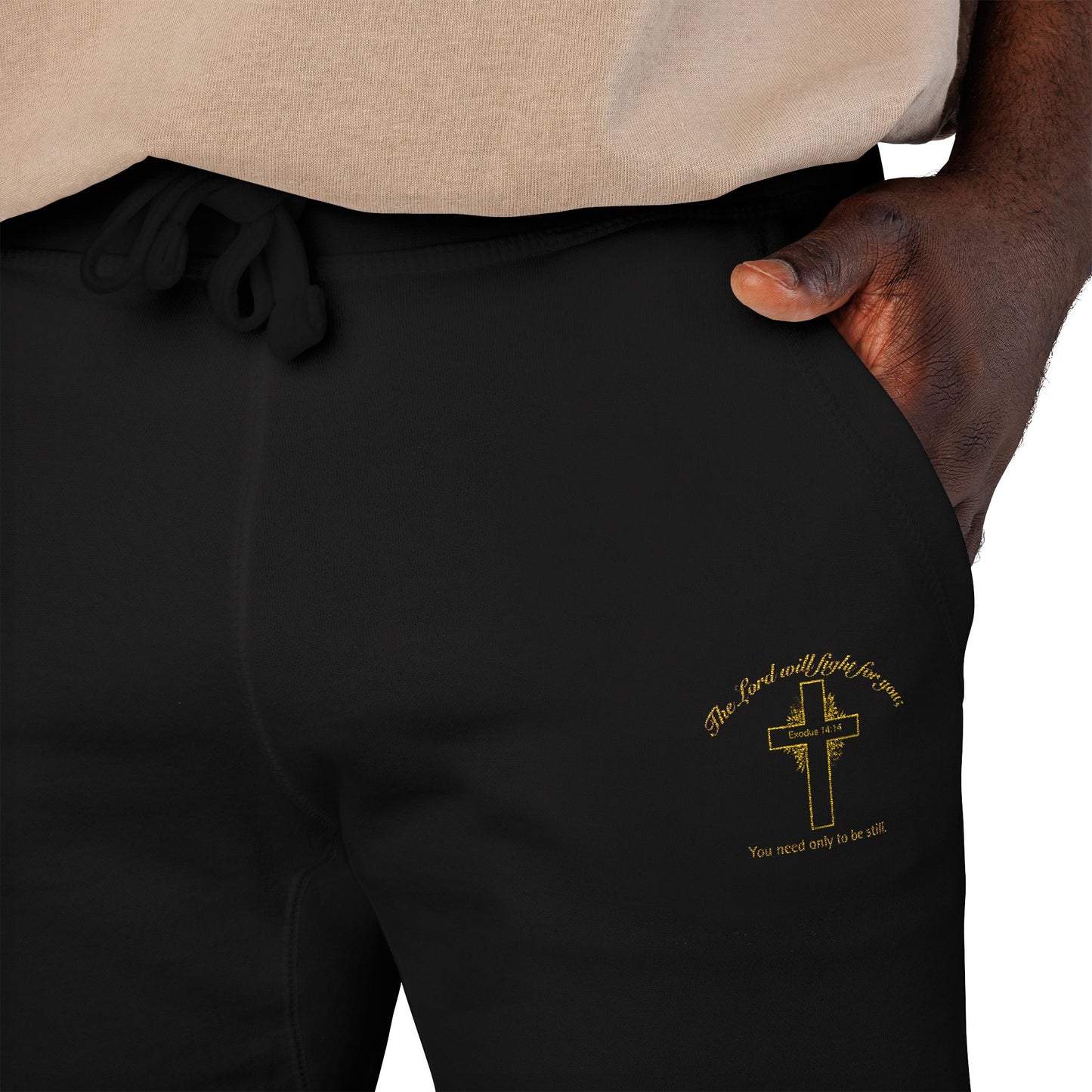 Embroidered 'The Lord will fight for you' Fleece Sweatpants. Soft White Joggers