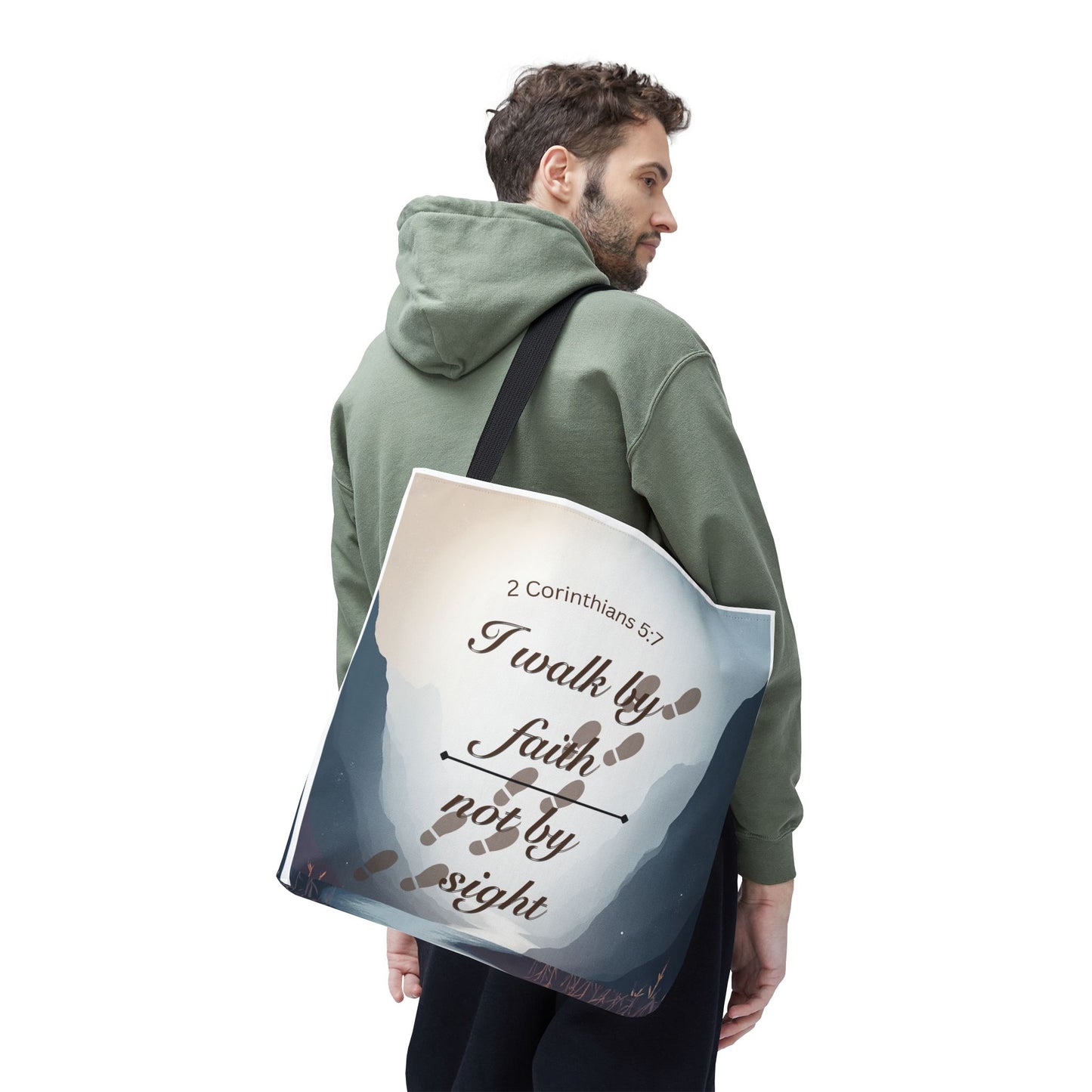 Faith Tote Bag “I Walk by Faith Not by Sight” 2 Corinthians 5:7 Inspirational Tote