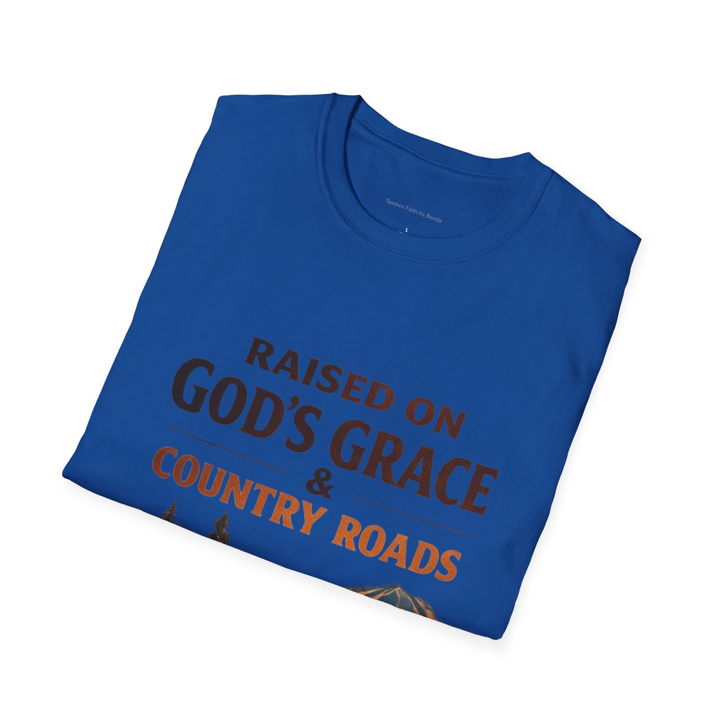 Raised on God's Grace & Country Roads T‑Shirt. Faithful Country Graphic Tee