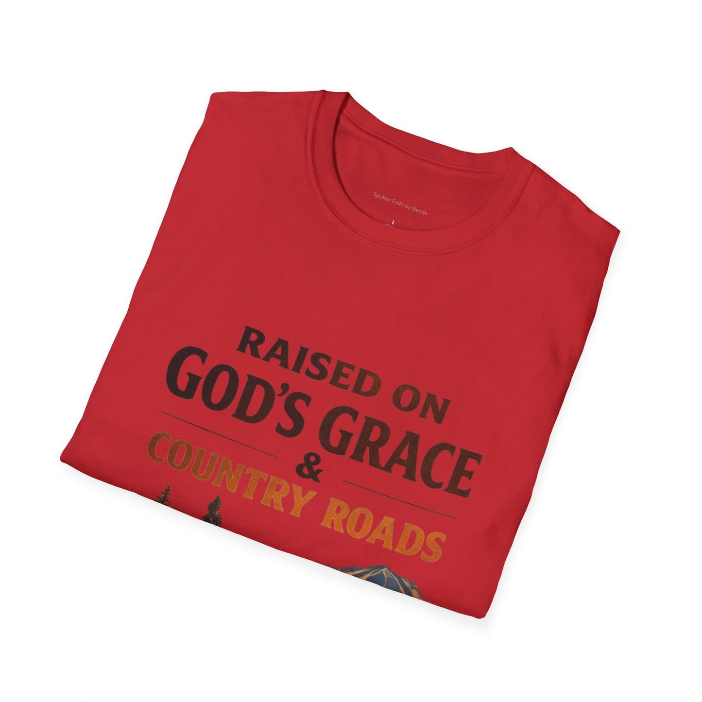 Raised on God's Grace & Country Roads T‑Shirt. Faithful Country Graphic Tee