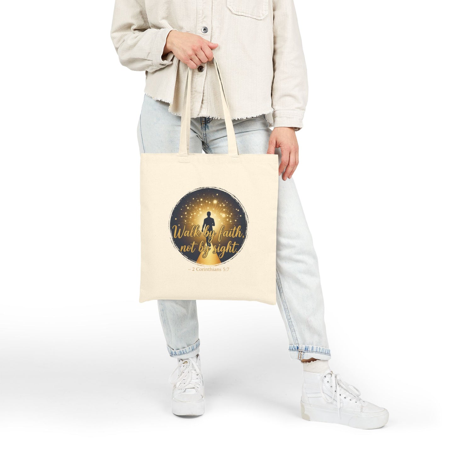 Canvas Tote Bag "Walk by Faith, Not by Sight" Inspirational Christian Shopper