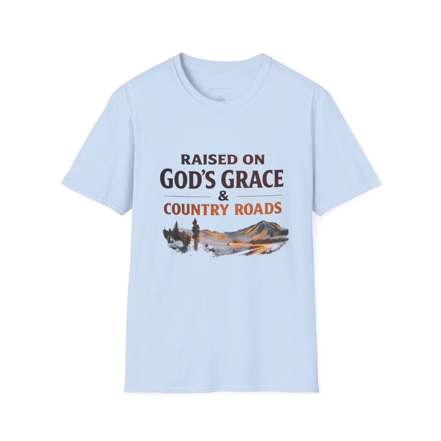 Raised on God's Grace & Country Roads T‑Shirt. Faithful Country Graphic Tee