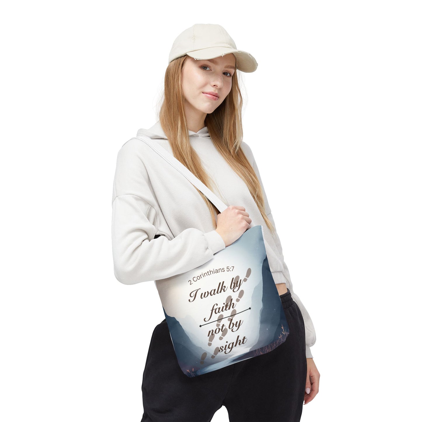 Faith Tote Bag “I Walk by Faith Not by Sight” 2 Corinthians 5:7 Inspirational Tote