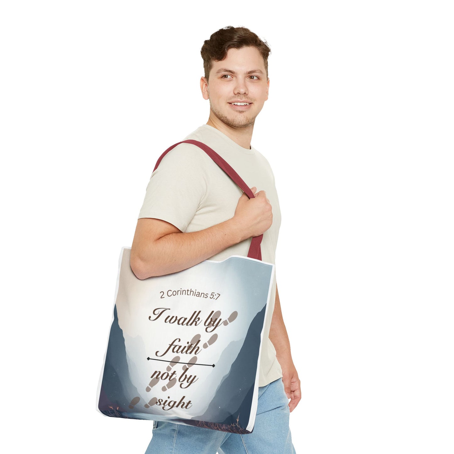 Faith Tote Bag “I Walk by Faith Not by Sight” 2 Corinthians 5:7 Inspirational Tote