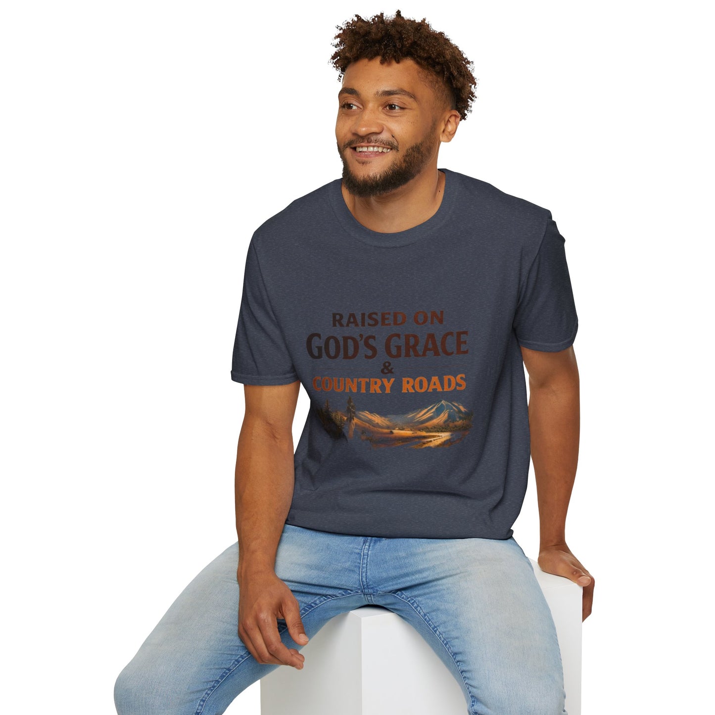 Raised on God's Grace & Country Roads T‑Shirt. Faithful Country Graphic Tee