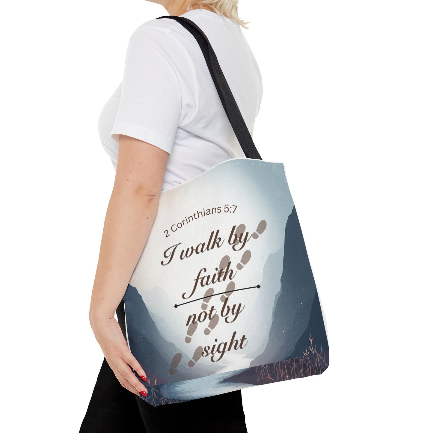 Faith Tote Bag “I Walk by Faith Not by Sight” 2 Corinthians 5:7 Inspirational Tote