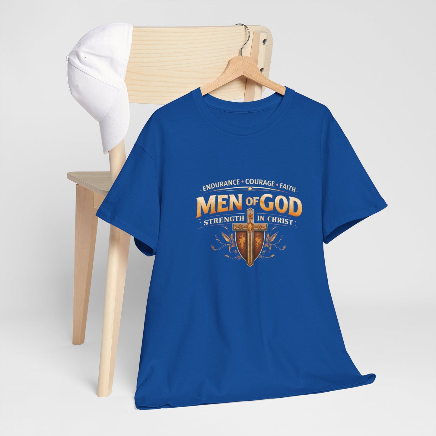 Men of God T-Shirt: Christian Faith Tee with 'Endurance • Courage • Faith' Shield Design