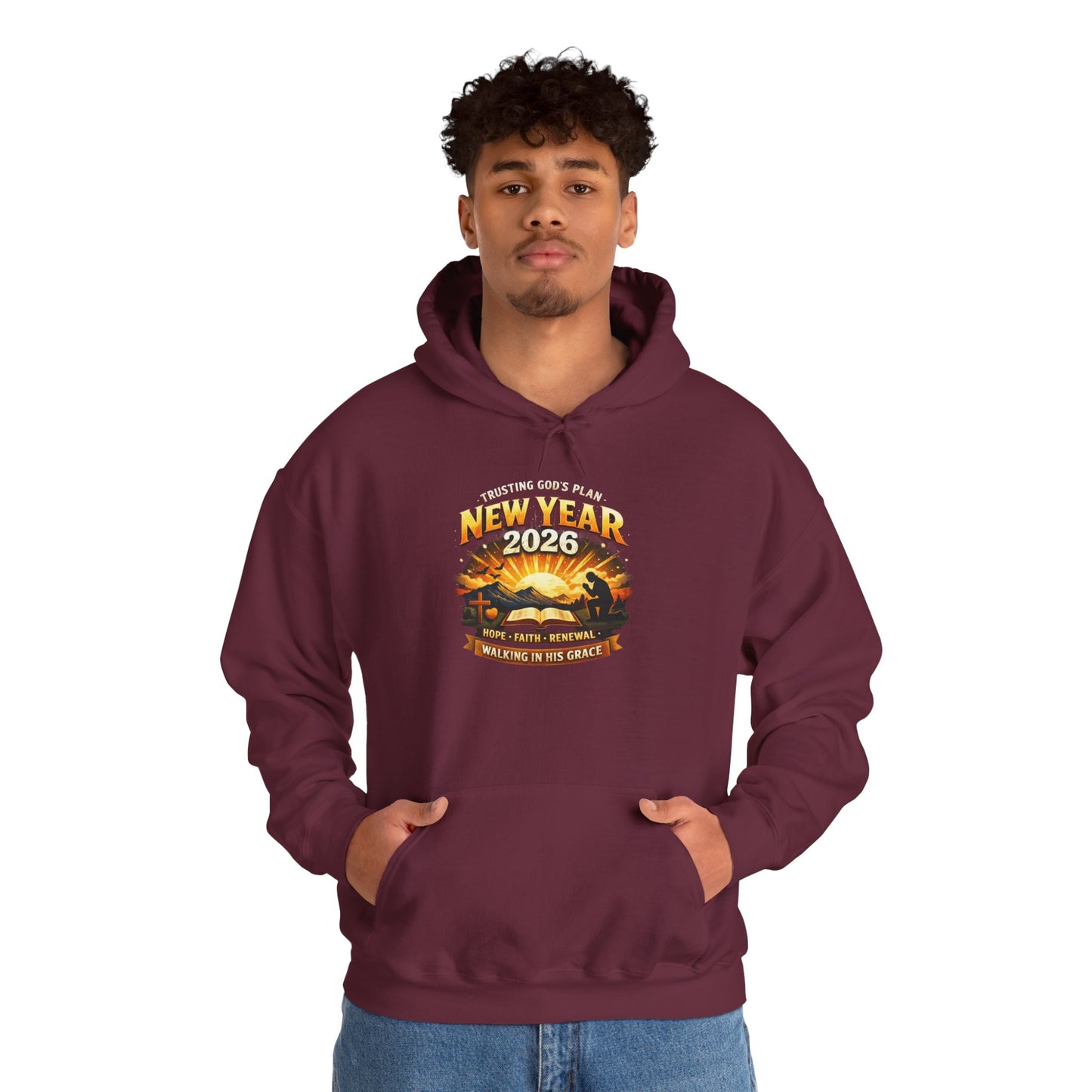 New Year 2026 Graphic Hoodie. Sunrise Celebration Pullover