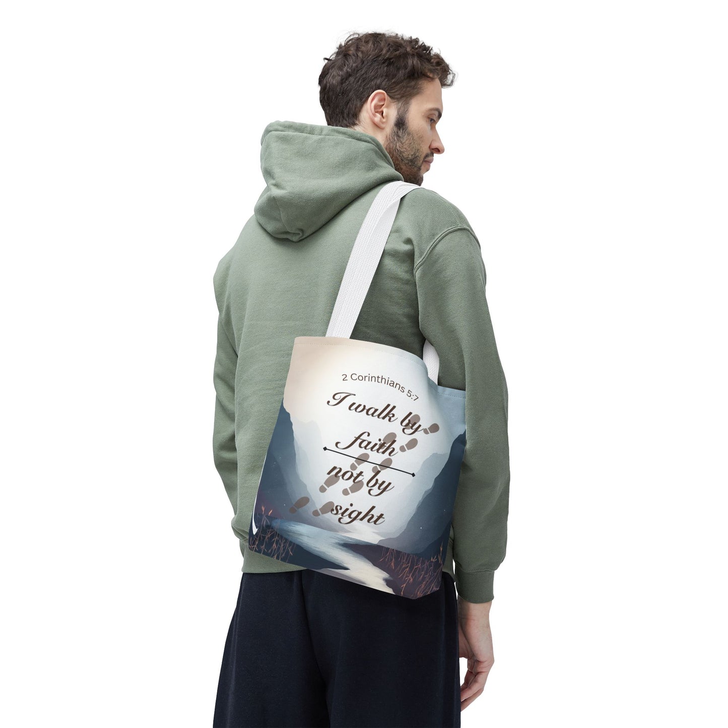 Faith Tote Bag “I Walk by Faith Not by Sight” 2 Corinthians 5:7 Inspirational Tote