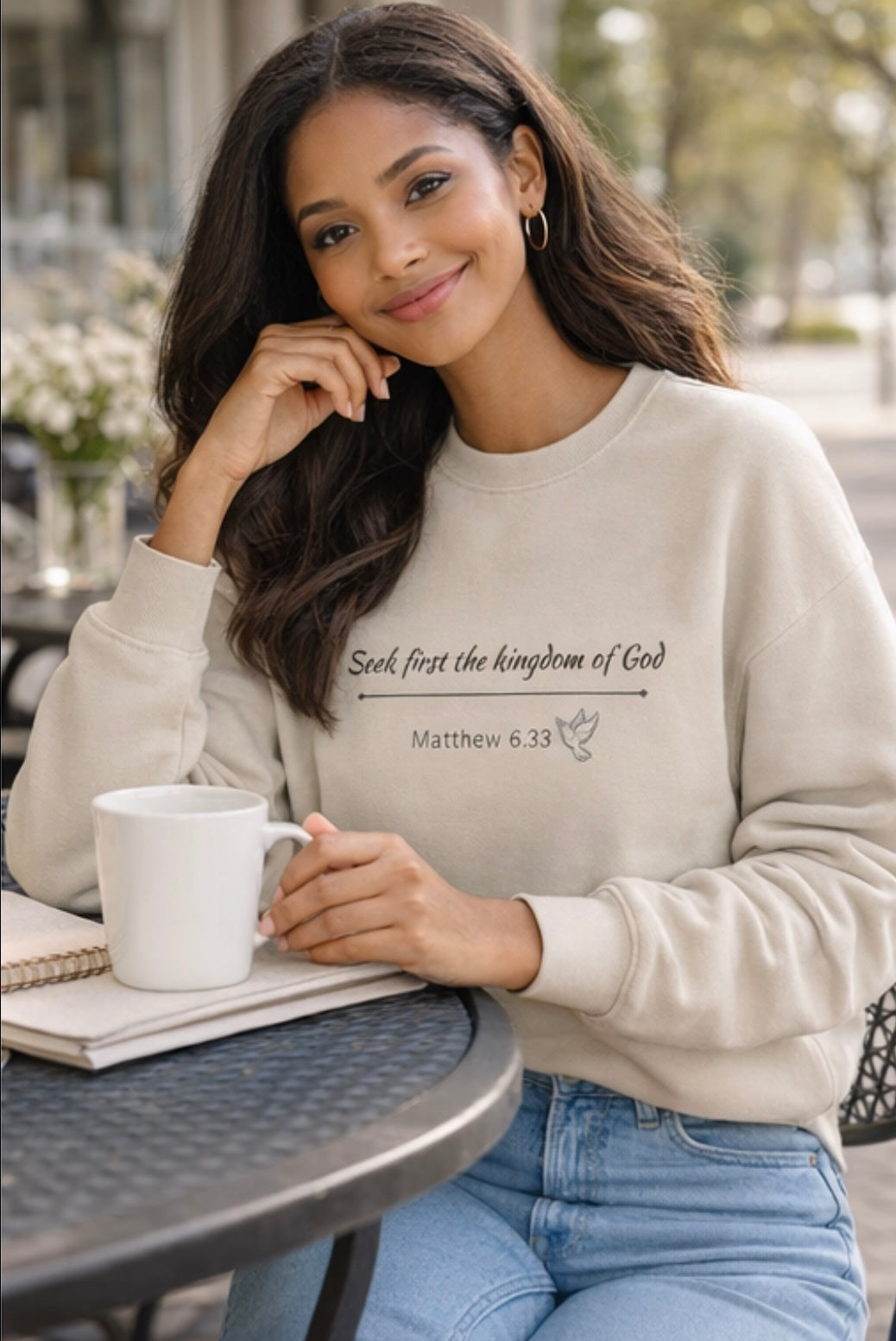 Seek First the Kingdom Sweatshirt; Matthew 6:33 Christian Crewneck