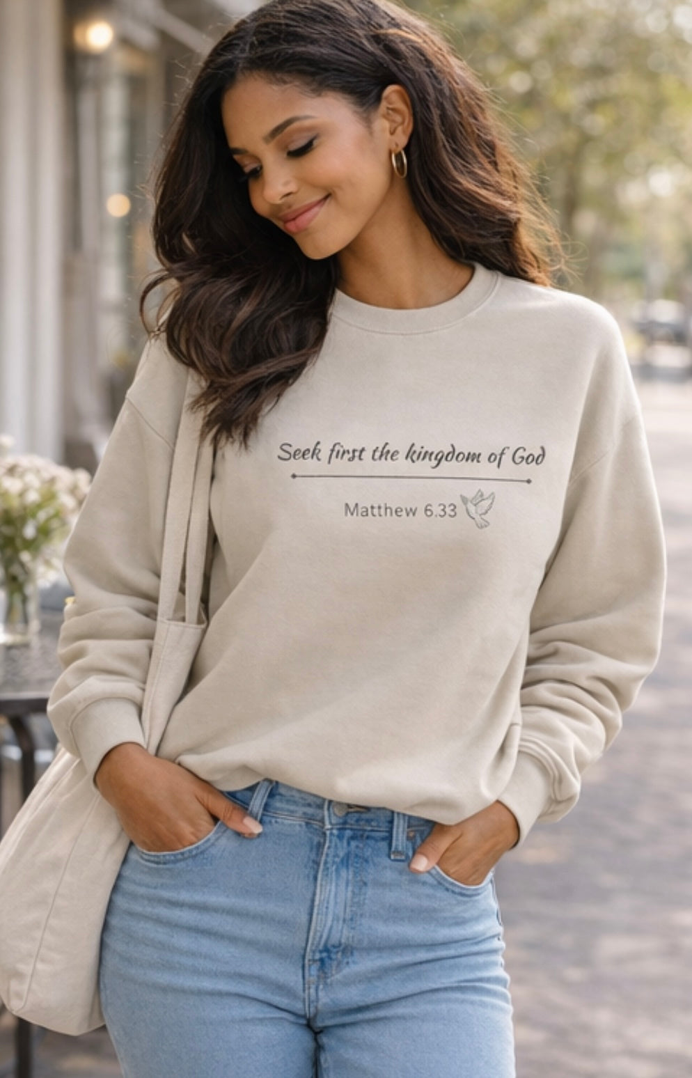 Seek First the Kingdom Sweatshirt; Matthew 6:33 Christian Crewneck