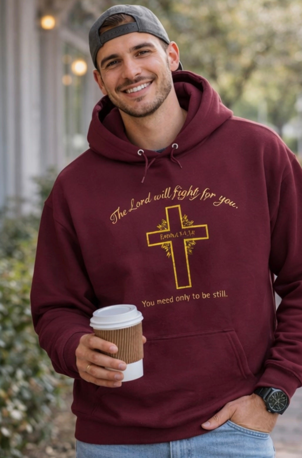 Christian Cross Hoodie  "The Lord will fight for you" Inspirational Faith Sweatshirt