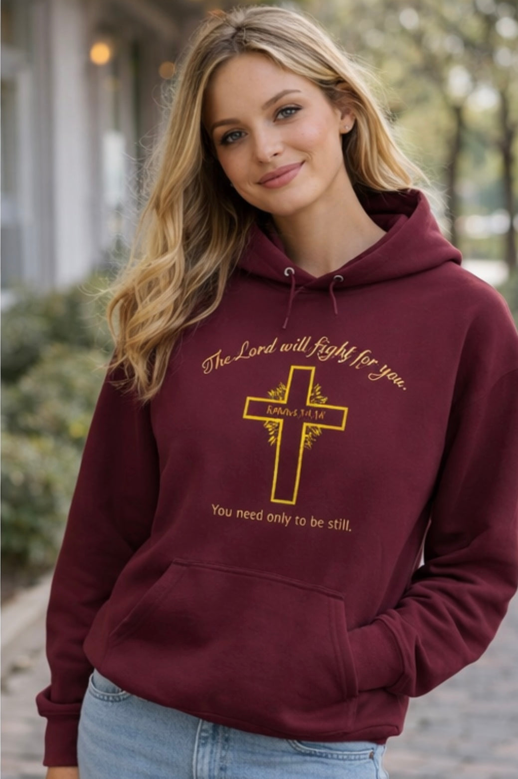 Christian Cross Hoodie  "The Lord will fight for you" Inspirational Faith Sweatshirt