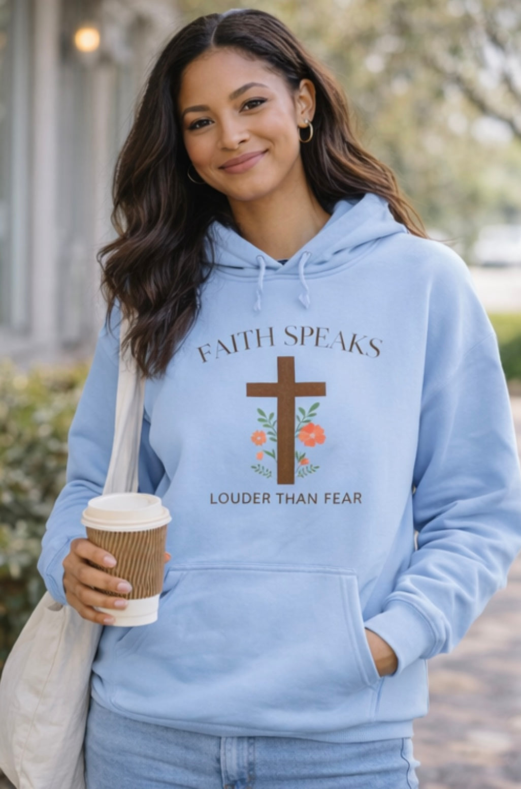 Christian Cross Hoodie - Floral Cross "Speak Life" Religious Pullover