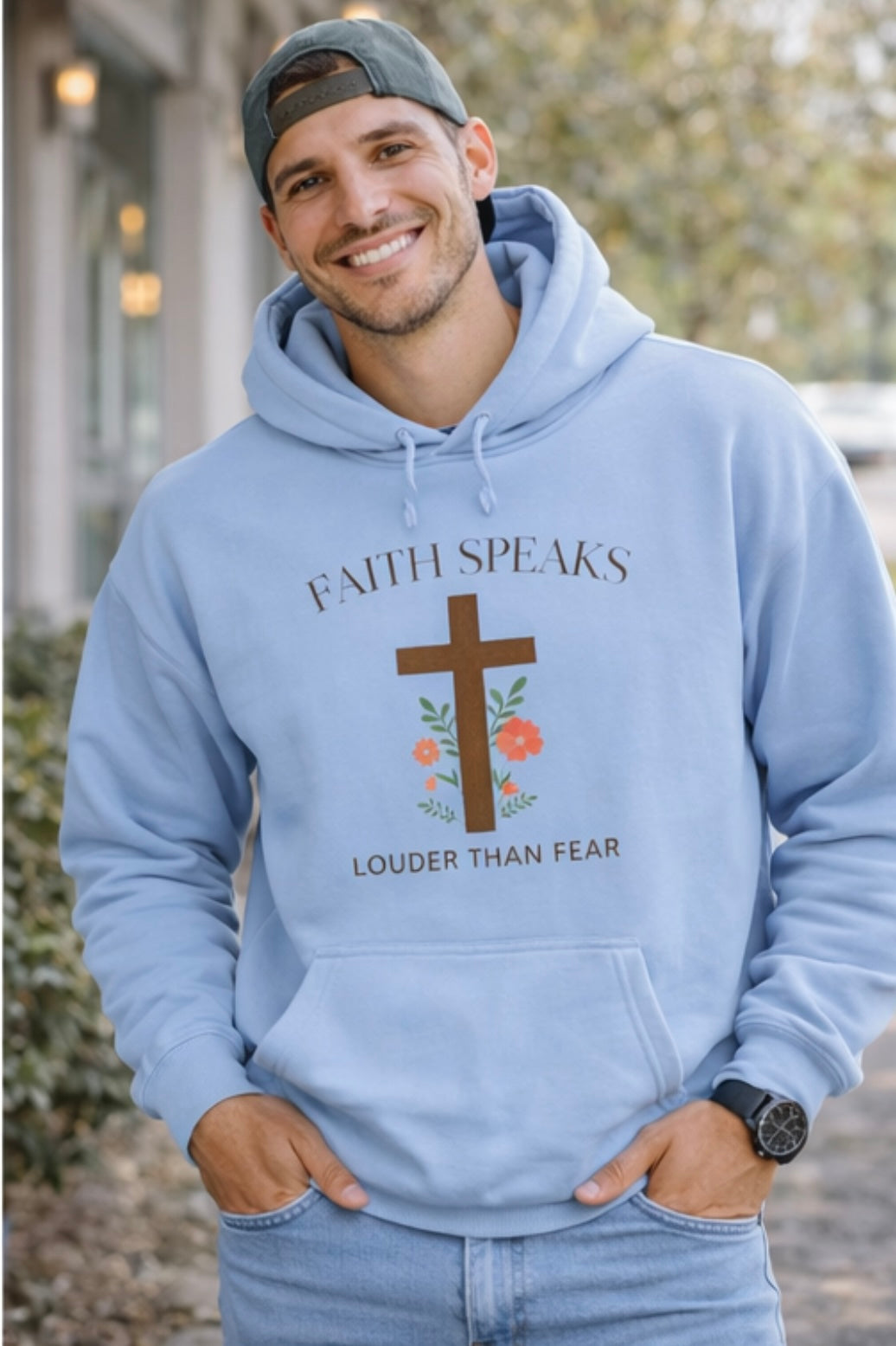 Christian Cross Hoodie - Floral Cross "Speak Life" Religious Pullover